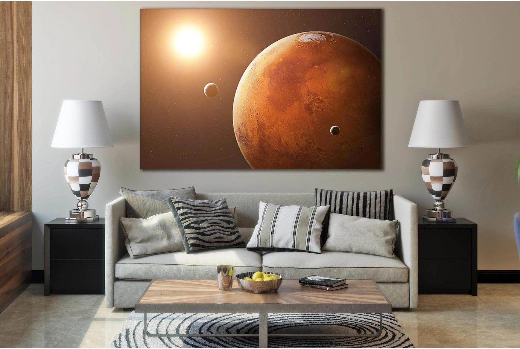 Mars And Its Moons №SL402 Ready to Hang Canvas Print - Zellart Canvas Prints 0new, ALL_Products, Astronomy & Space Canvas Wall Art