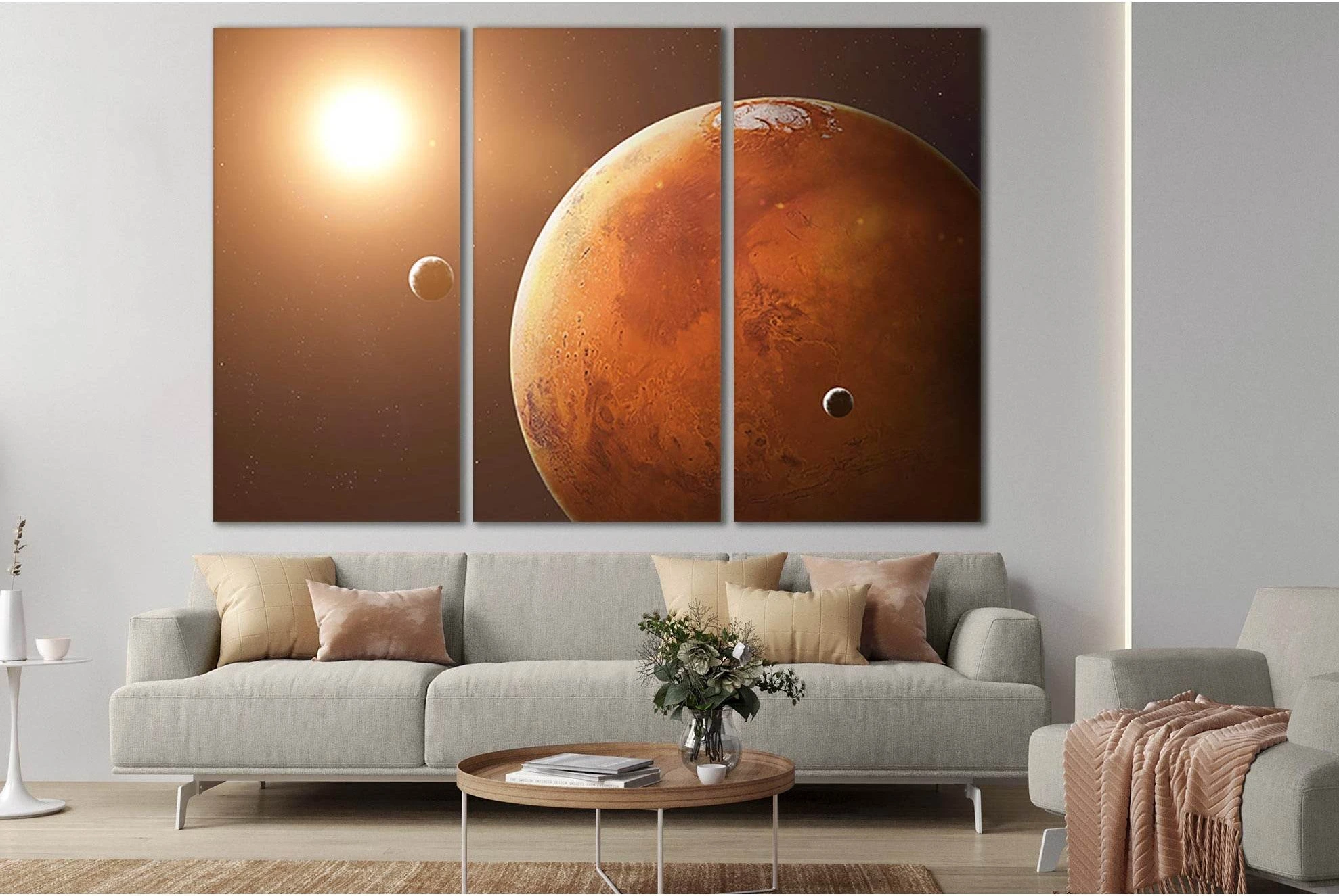 Mars And Its Moons №SL402 Ready to Hang Canvas Print - Zellart Canvas Prints 0new, ALL_Products, Astronomy & Space Canvas Wall Art