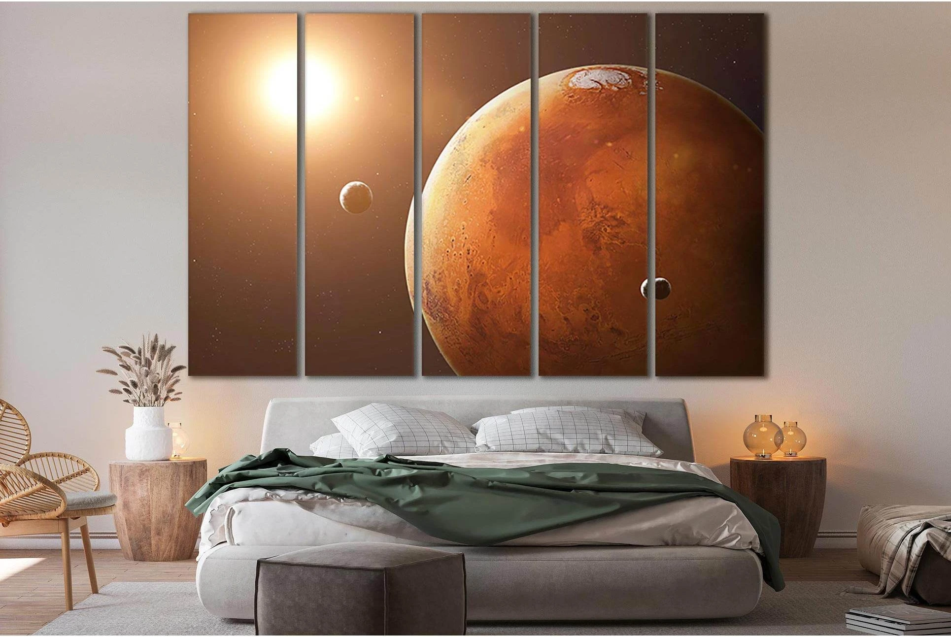 Mars And Its Moons №SL402 Ready to Hang Canvas Print - Zellart Canvas Prints 0new, ALL_Products, Astronomy & Space Canvas Wall Art