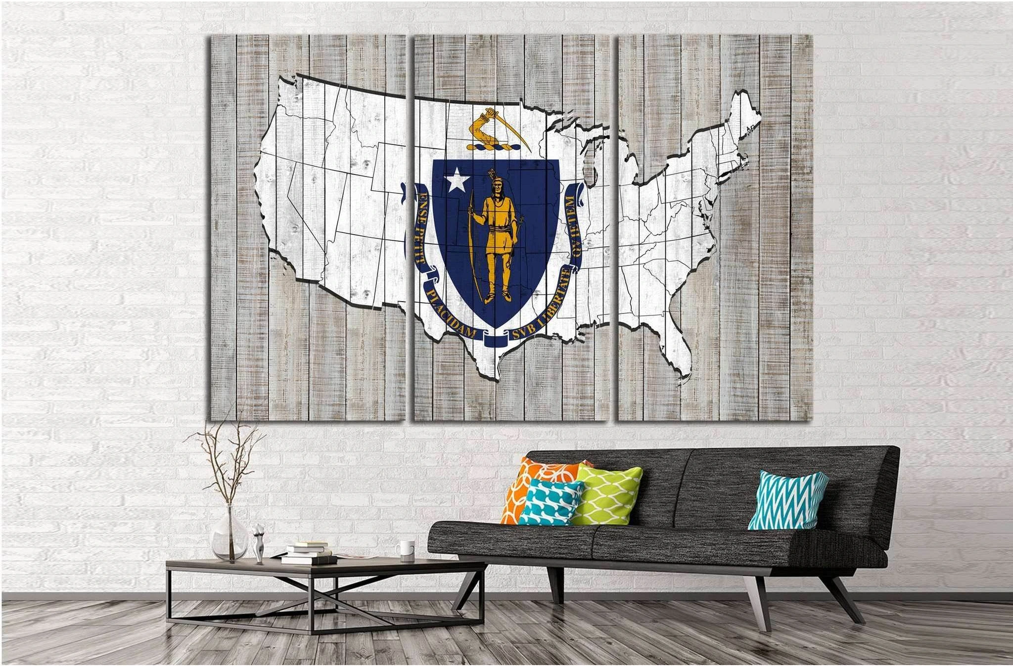 Massachusetts flag №677 Ready to Hang Canvas Print - Zellart Canvas Prints ALL_Products, s-677