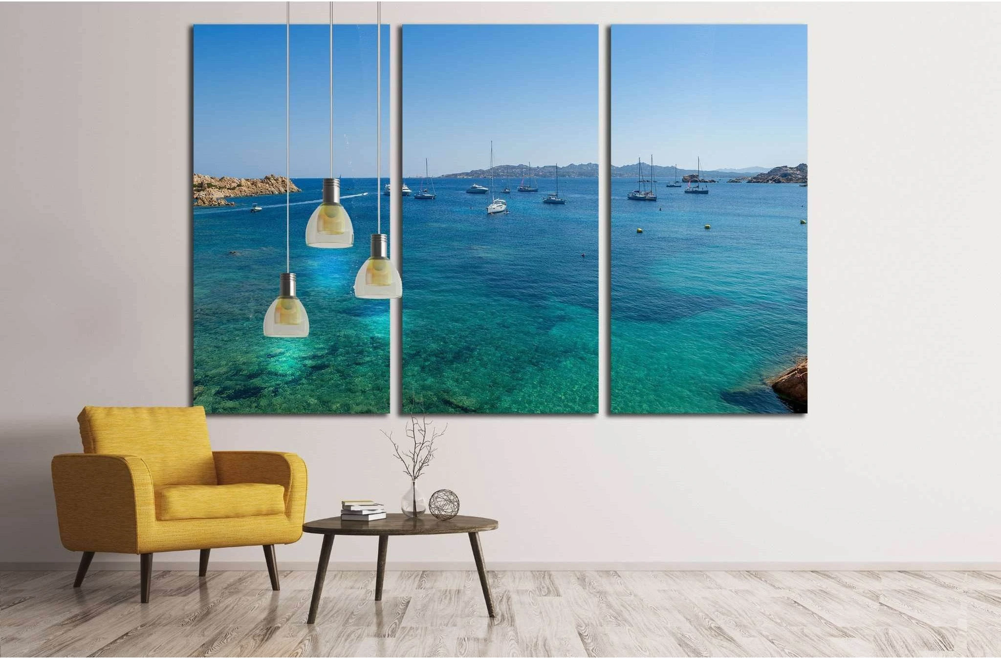 mediterranean bay with sailing boat anchorage. Porto Massimo, Sardinia, Italy №1908 Ready to Hang Canvas Print - Zellart Canvas Prints ALL_Products, s-1908