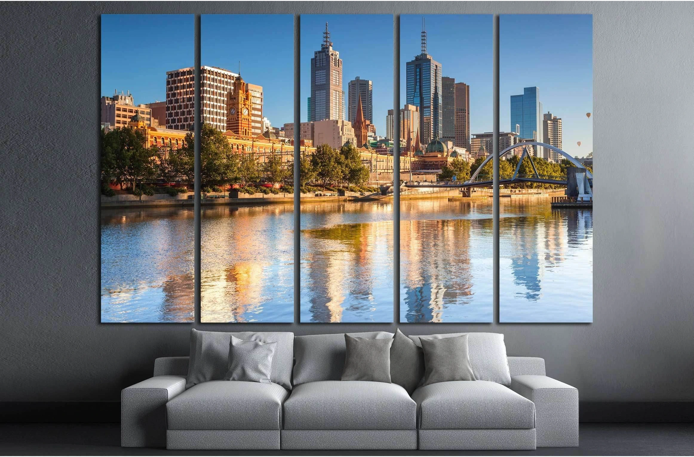 Melbourne skyline looking towards Flinders Street Station №2610 Ready to Hang Canvas Print - Zellart Canvas Prints ALL_Products, s-2610