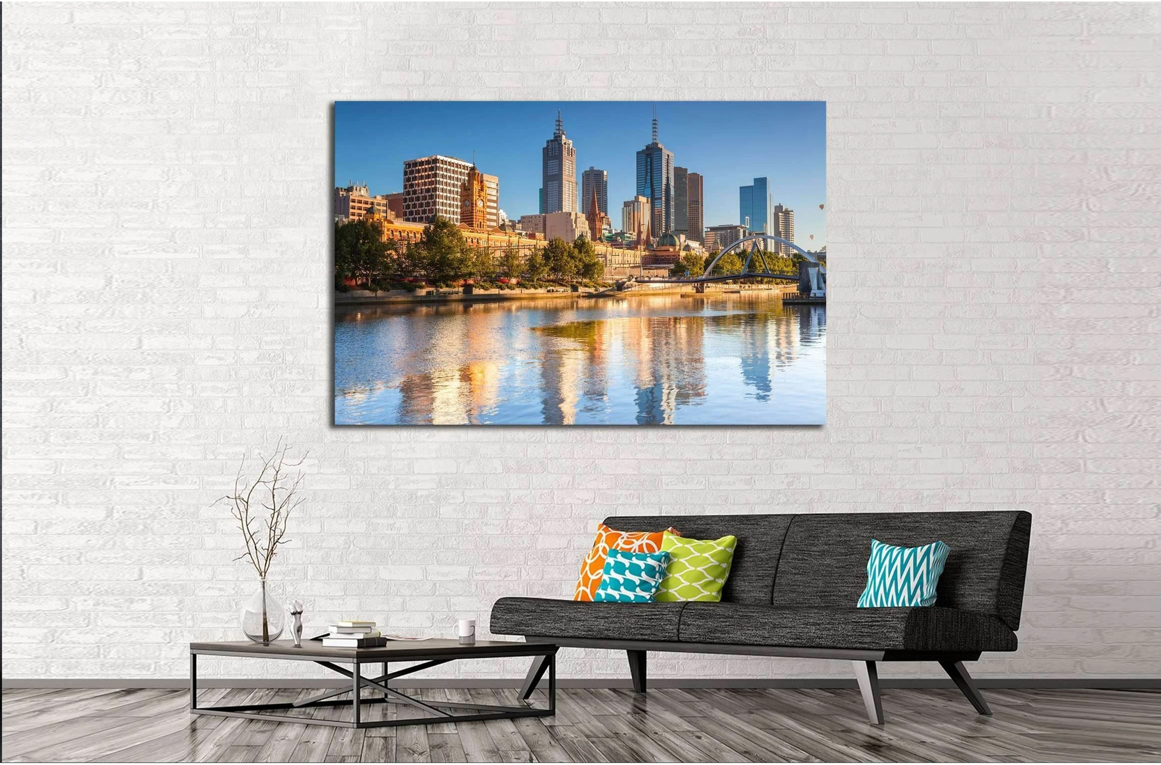 Melbourne skyline looking towards Flinders Street Station №2610 Ready to Hang Canvas Print - Zellart Canvas Prints ALL_Products, s-2610
