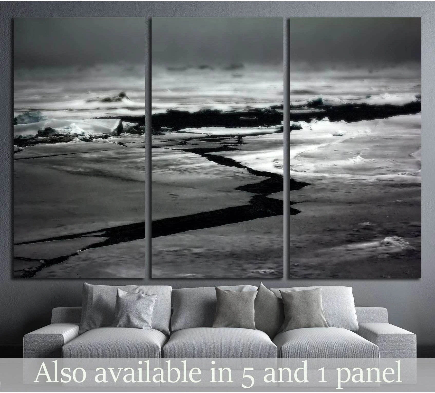 melting of the ice at the North pole showing blue ocean wall art with water and coastal depth.