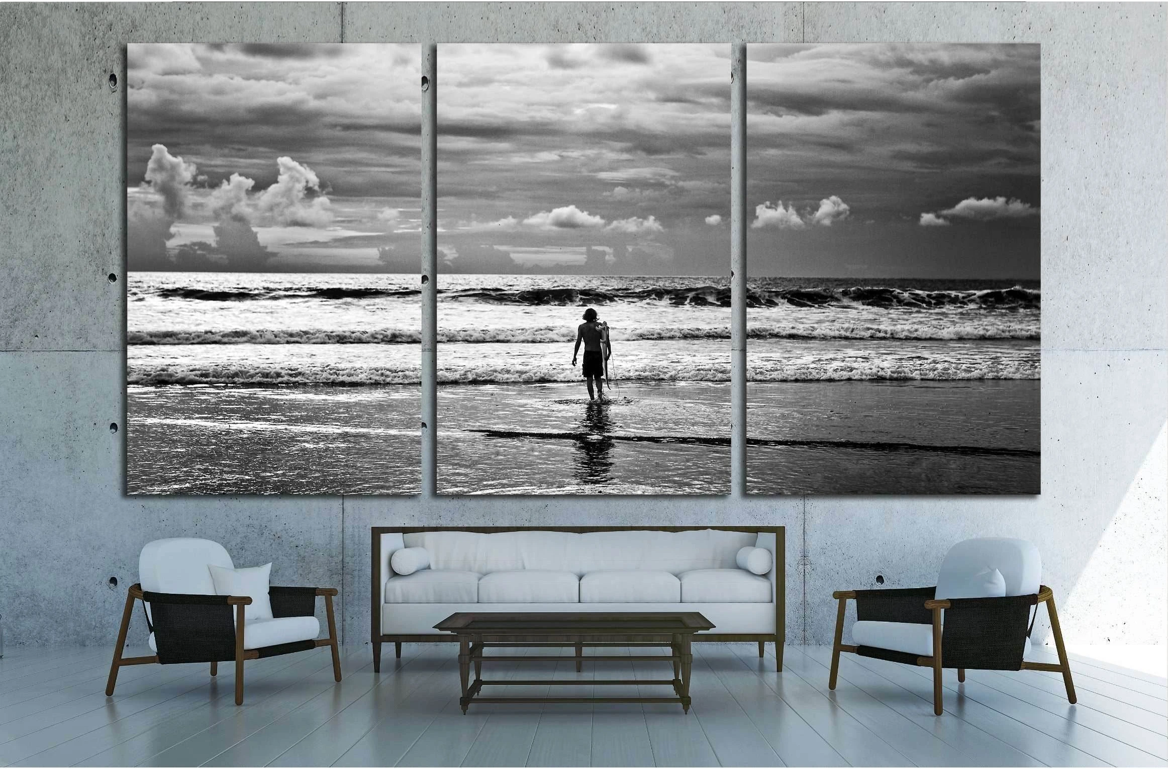Men surfer and ocean. Black-white fine art photo №3250 Ready to Hang Canvas Print - Zellart Canvas Prints ALL_Products, s-3250