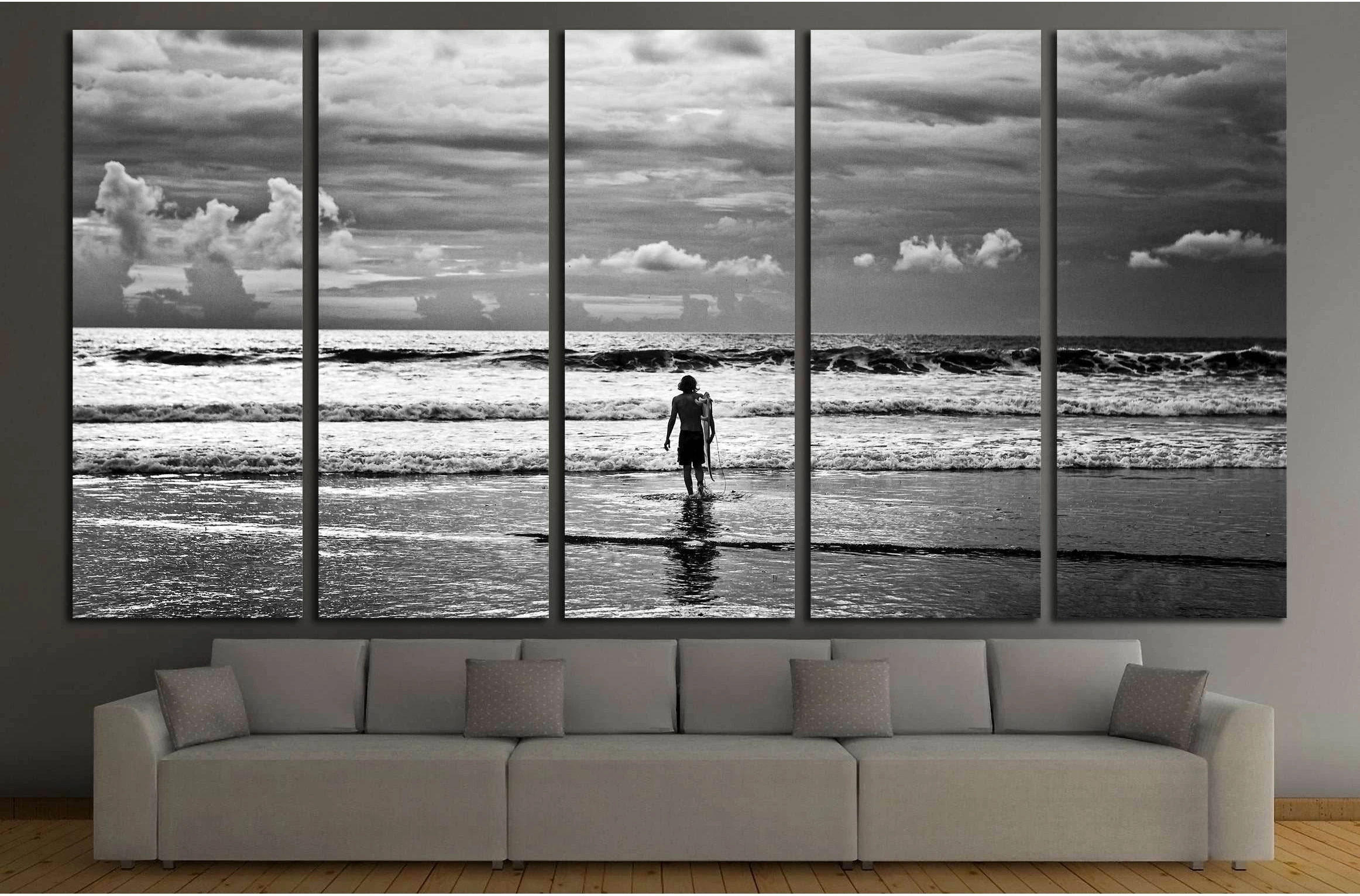 Men surfer and ocean. Black-white fine art photo №3250 Ready to Hang Canvas Print - Zellart Canvas Prints ALL_Products, s-3250