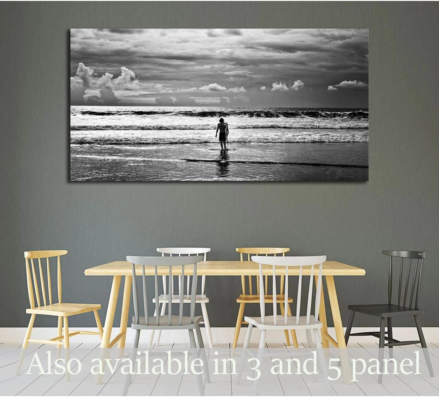 Men surfer and ocean. Black-white fine art photo showing ocean water, wave movement and surf.