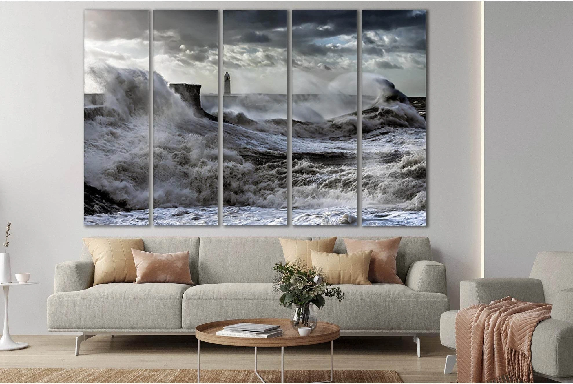 Menacing Waves Gray Sky №SL109 Ready to Hang Canvas Print - Zellart Canvas Prints 0new, ALL_Products, Beach Ocean & Waves