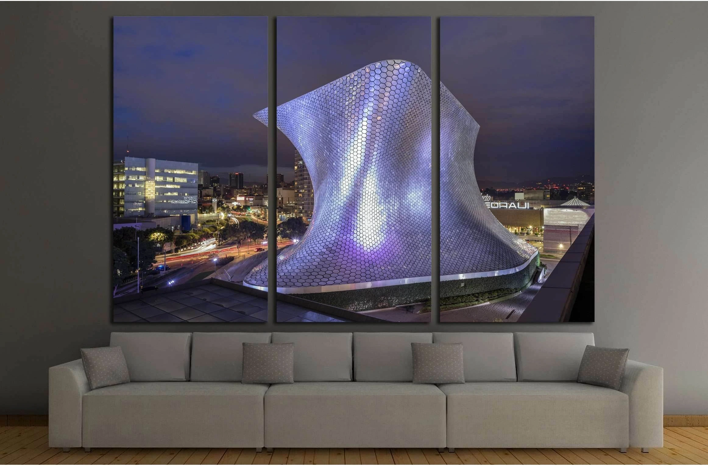 Mexico City, Mexico, Museum Soumaya at night, Nuevo Polanco №2328 Ready to Hang Canvas Print - Zellart Canvas Prints ALL_Products, s-2328