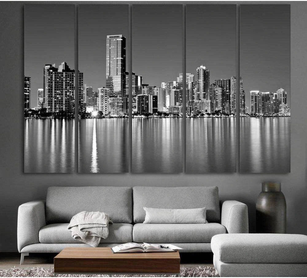 Miami Skyline №1099 Ready to Hang Canvas Print - Zellart Canvas Prints ALL_Products, autopostr_pinterest_65155, autopostr_pinterest_65157, autopostr_pinterest_65158, autopostr_pinterest_65160