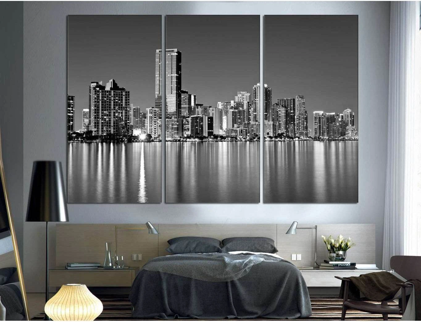Miami Skyline №1099 Ready to Hang Canvas Print - Zellart Canvas Prints ALL_Products, autopostr_pinterest_65155, autopostr_pinterest_65157, autopostr_pinterest_65158, autopostr_pinterest_65160