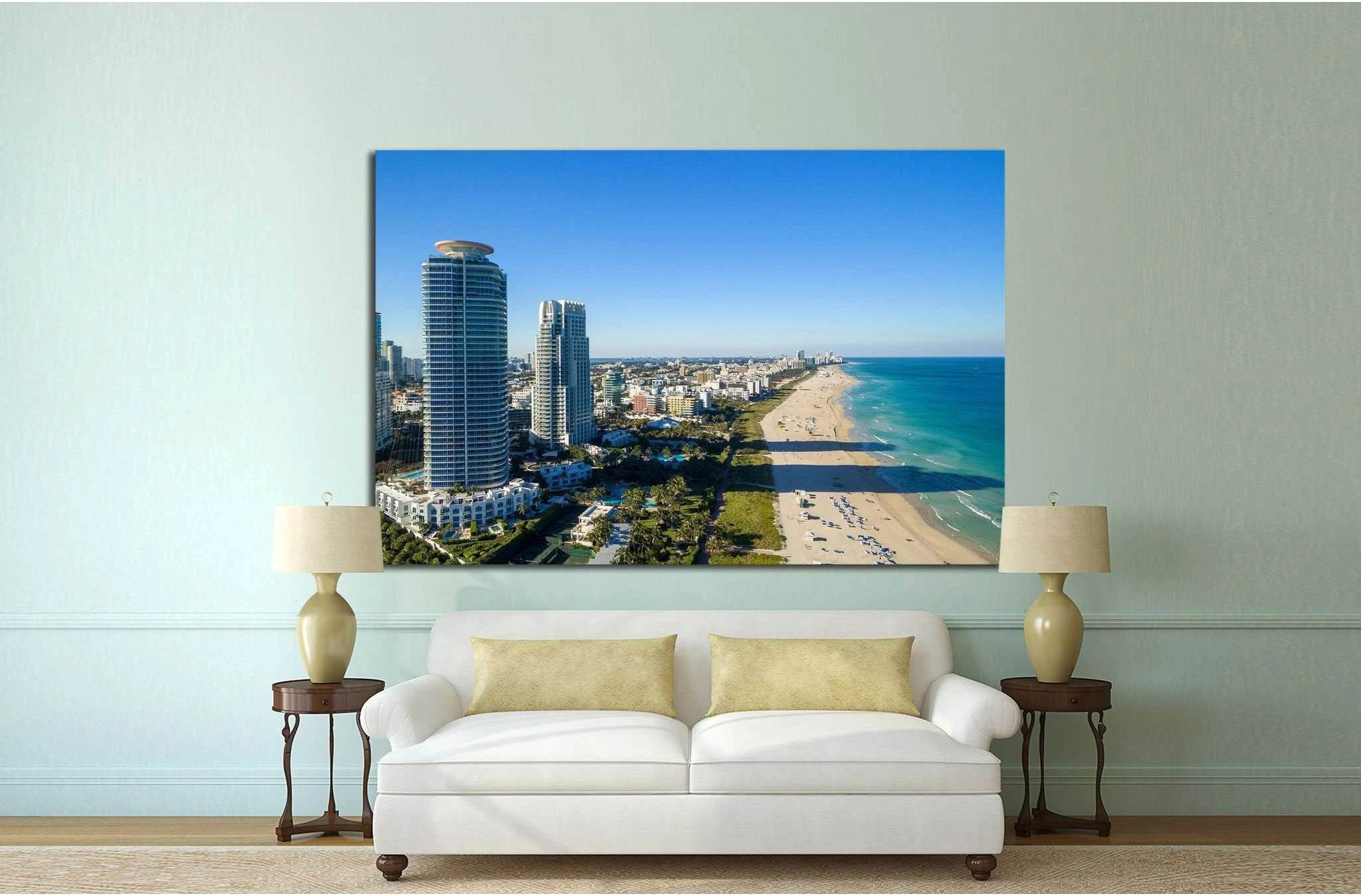 Miami skyline from helicopter №1099 Ready to Hang Canvas Print - Zellart Canvas Prints ALL_Products, s-1099