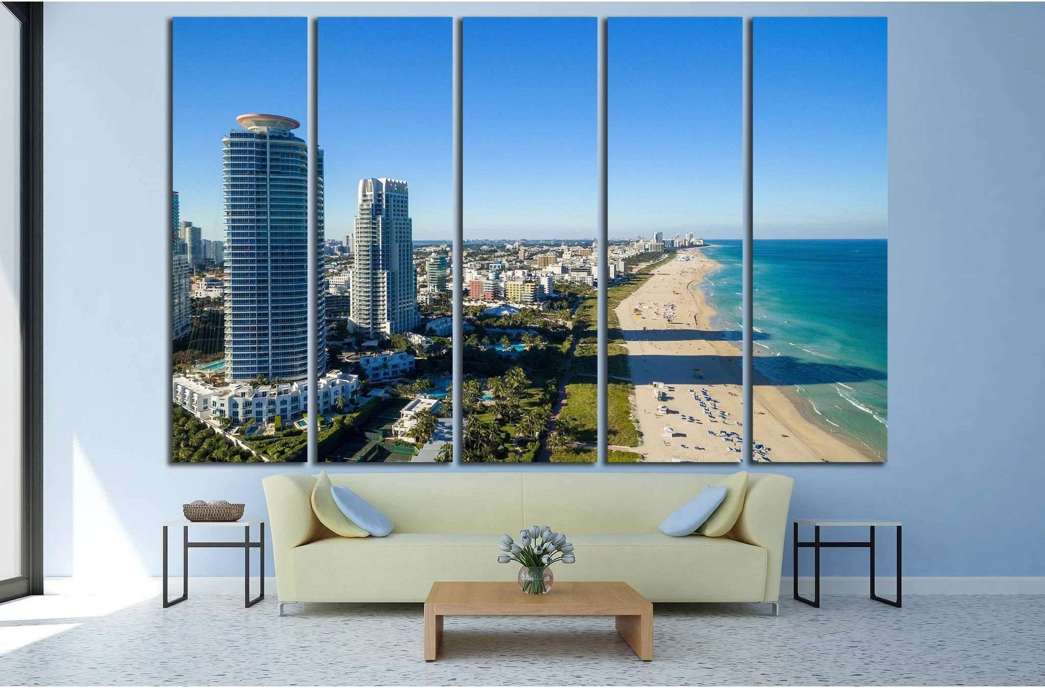 Miami skyline from helicopter №1099 Ready to Hang Canvas Print - Zellart Canvas Prints ALL_Products, s-1099