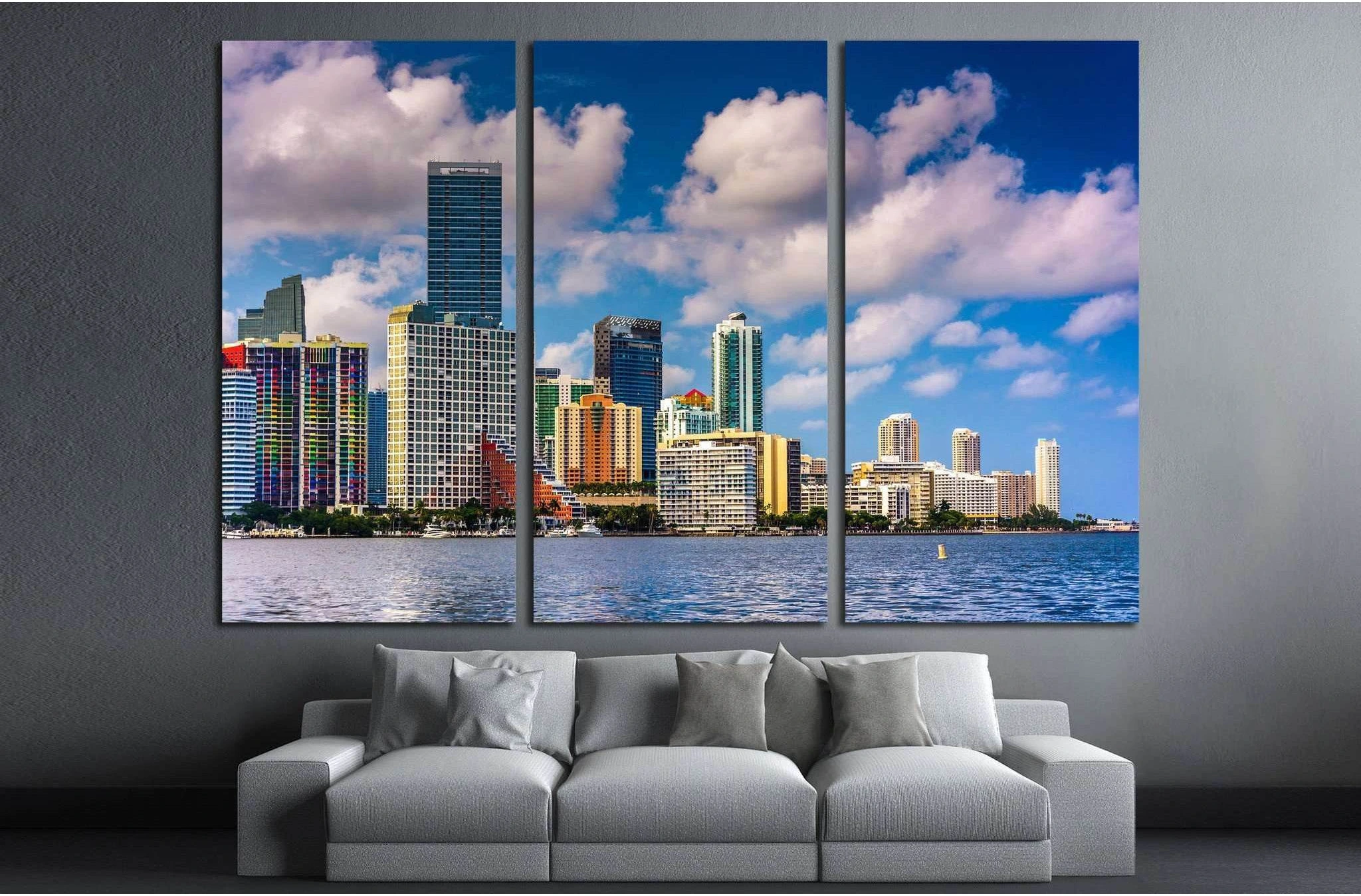 Miami Skyline from Virginia Key, Miami, Florida №1633 Ready to Hang Canvas Print - Zellart Canvas Prints ALL_Products, s-1633