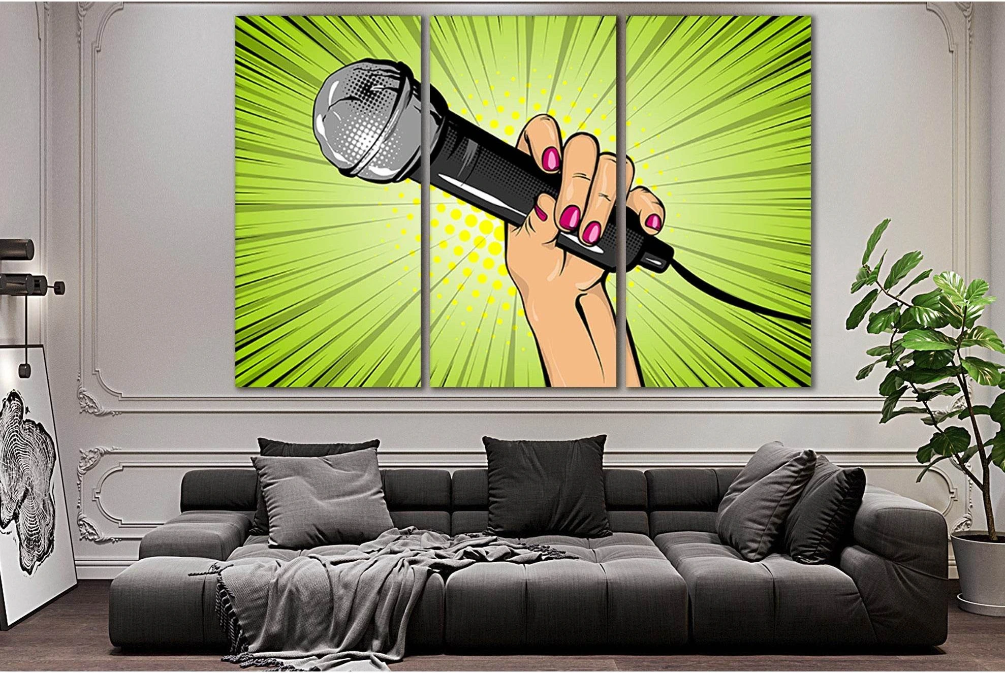 Microphone In Hand Pop Art №SL535 Ready to Hang Canvas Print - Zellart Canvas Prints 0new, ALL_Products, Pop ART