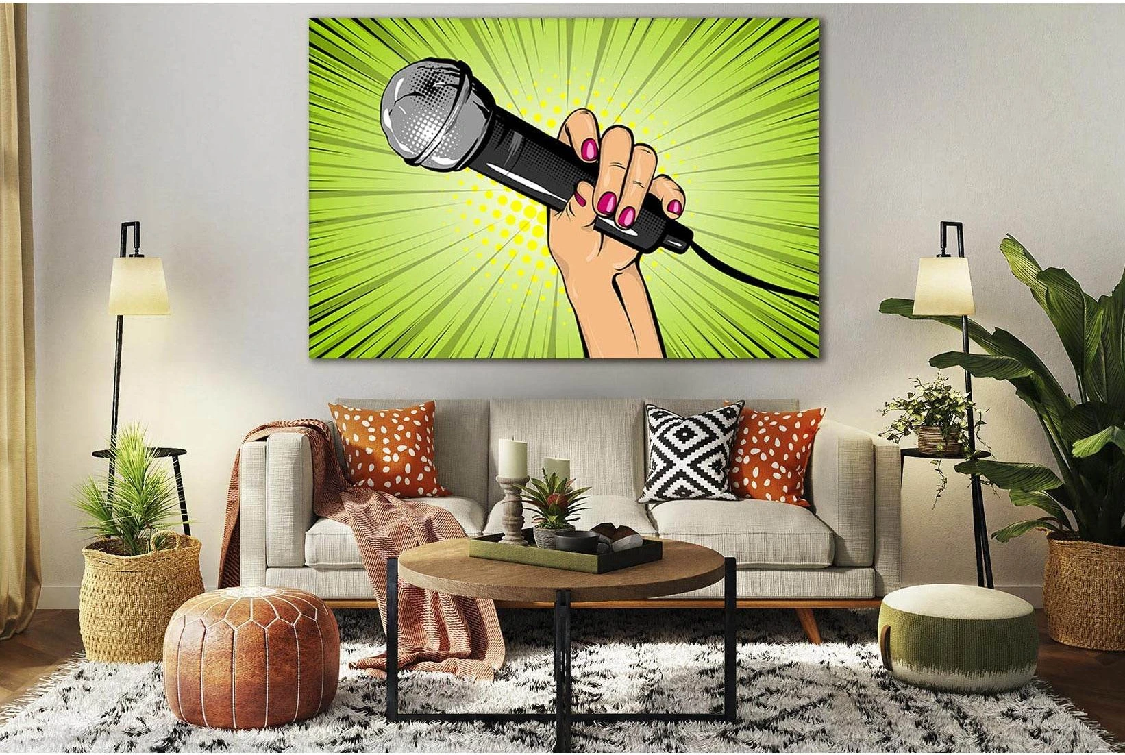 Microphone In Hand Pop Art №SL535 Ready to Hang Canvas Print - Zellart Canvas Prints 0new, ALL_Products, Pop ART