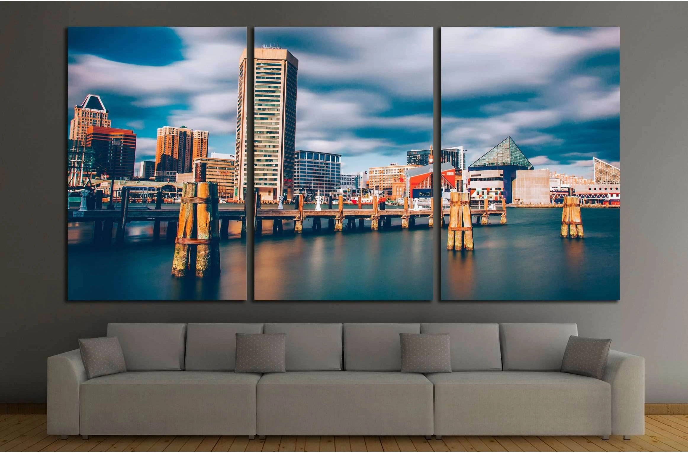 Mid-day long exposure of the Baltimore Inner Harbor Skyline №2178 Ready to Hang Canvas Print - Zellart Canvas Prints ALL_Products, s-2178