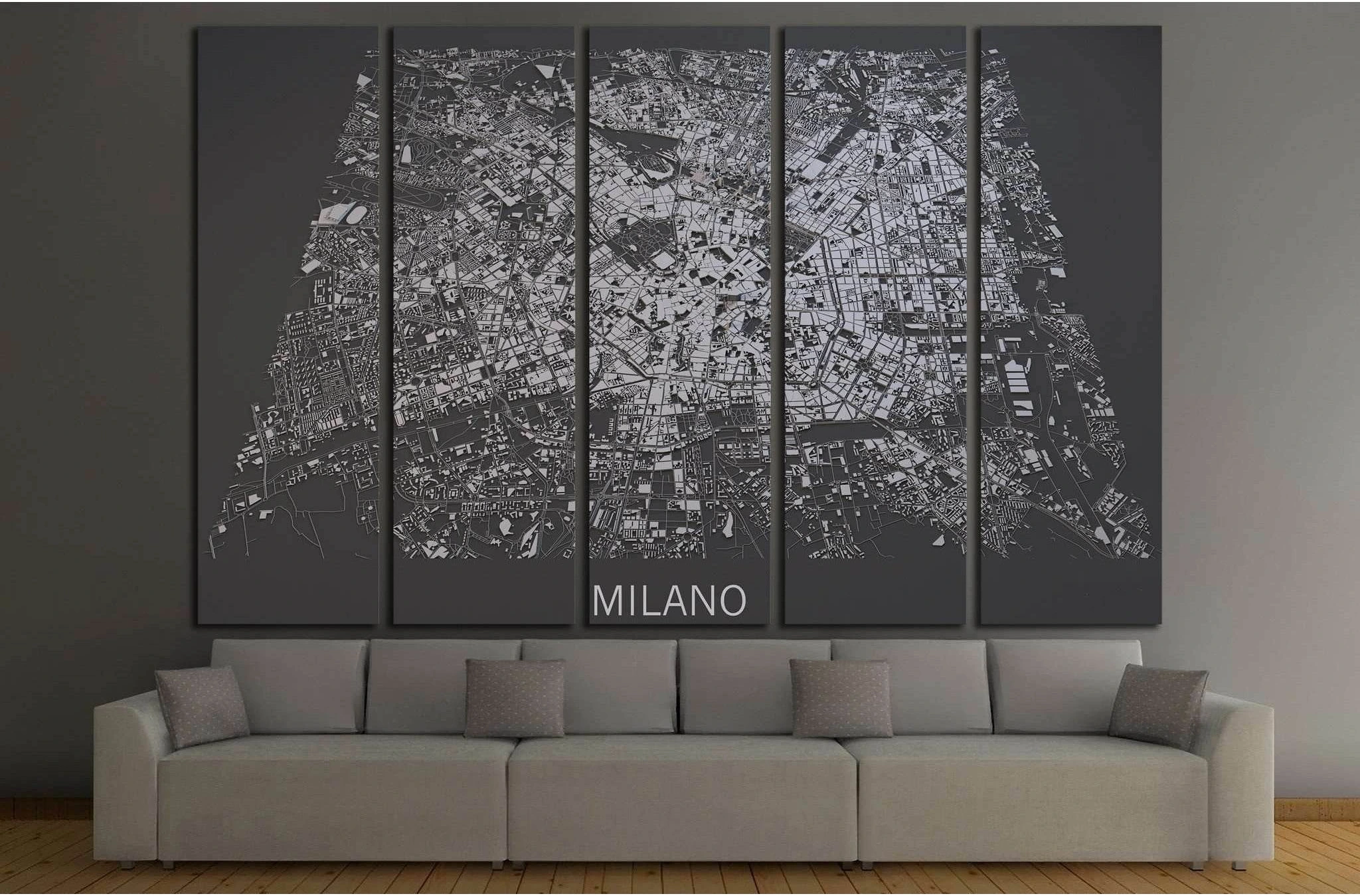 Milan, Italy, satellite map view, map in negative №1821 Ready to Hang Canvas Print - Zellart Canvas Prints ALL_Products, s-1821
