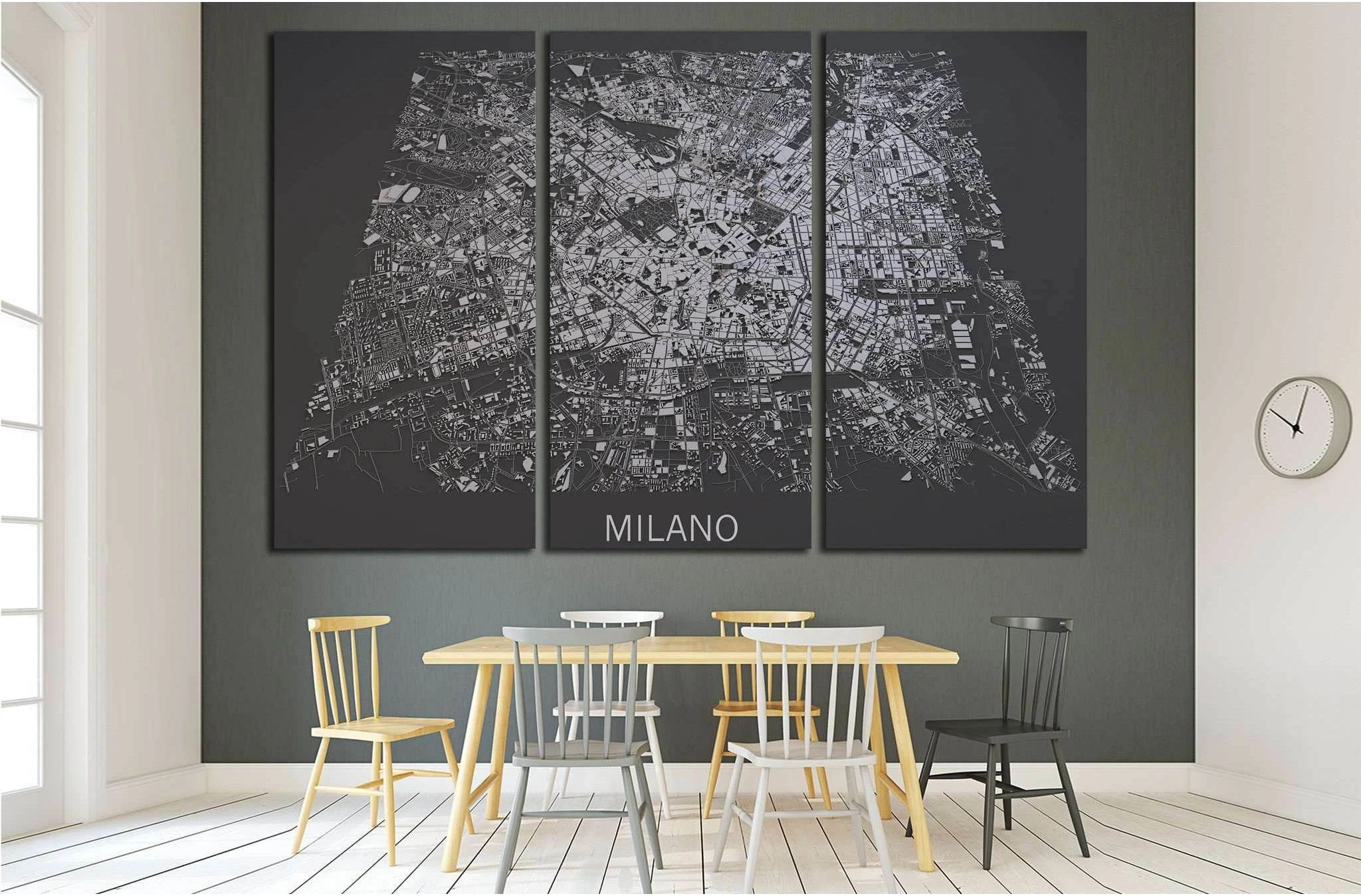 Milan, Italy, satellite map view, map in negative №1821 Ready to Hang Canvas Print - Zellart Canvas Prints ALL_Products, s-1821