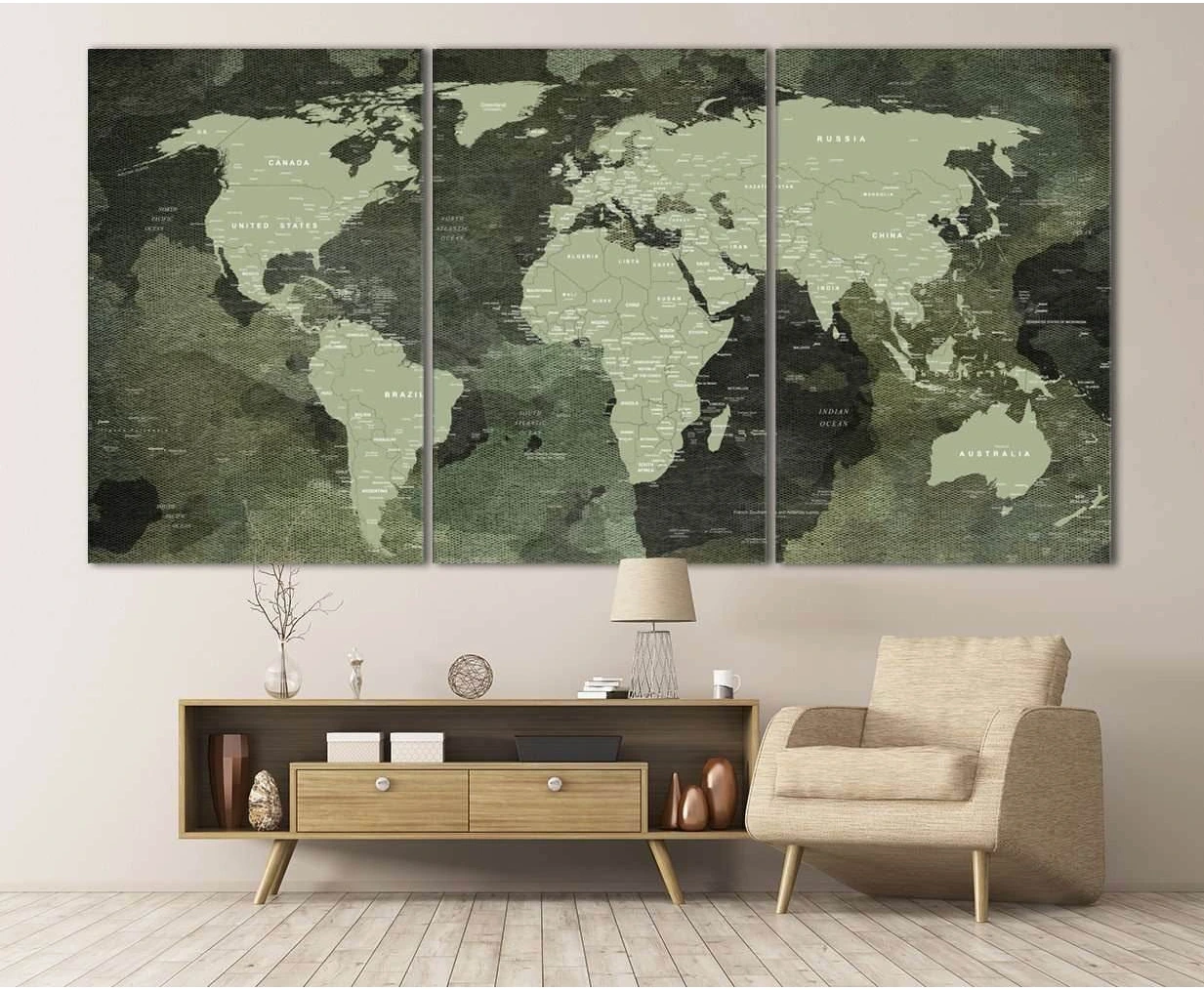 Military World Map №106 Ready to Hang Canvas Print - Zellart Canvas Prints ALL_Products, wd-106