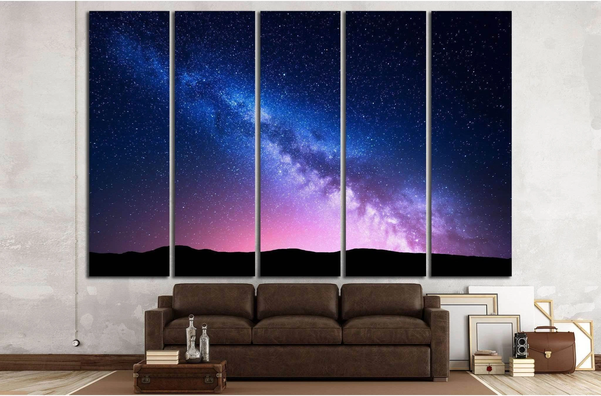 Milky Way and pink light at mountains №1313 Ready to Hang Canvas Print - Zellart Canvas Prints ALL_Products, s-1313