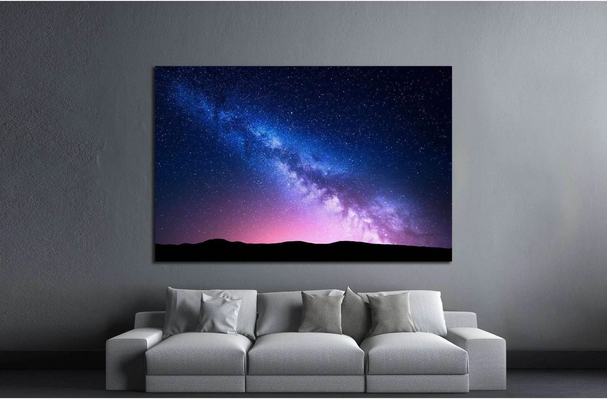 Milky Way and pink light at mountains №1313 Ready to Hang Canvas Print - Zellart Canvas Prints ALL_Products, s-1313