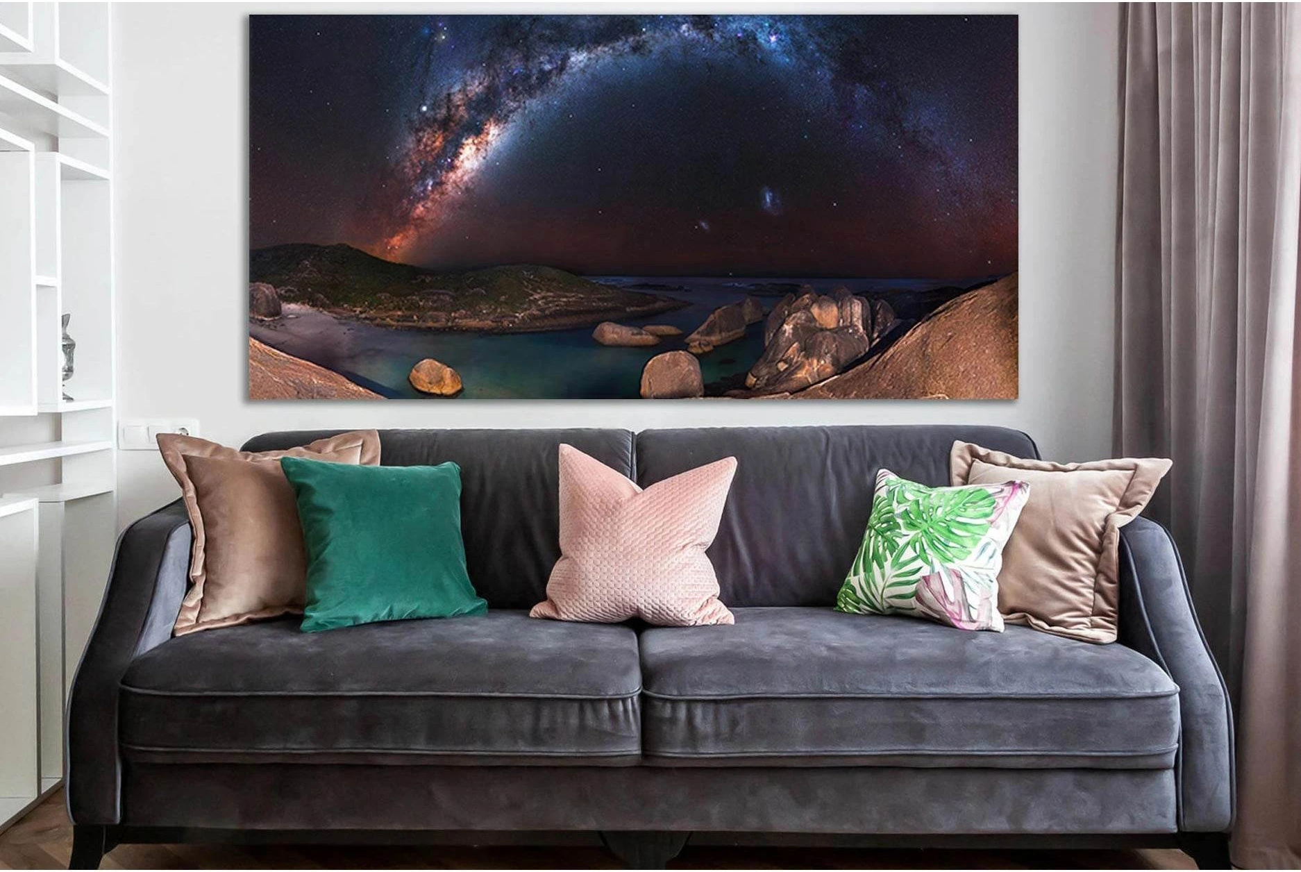 Milky Way Coast Night №SL961 Ready to Hang Canvas Print - Zellart Canvas Prints 0new, ALL_Products, Astronomy & Space Canvas Wall Art