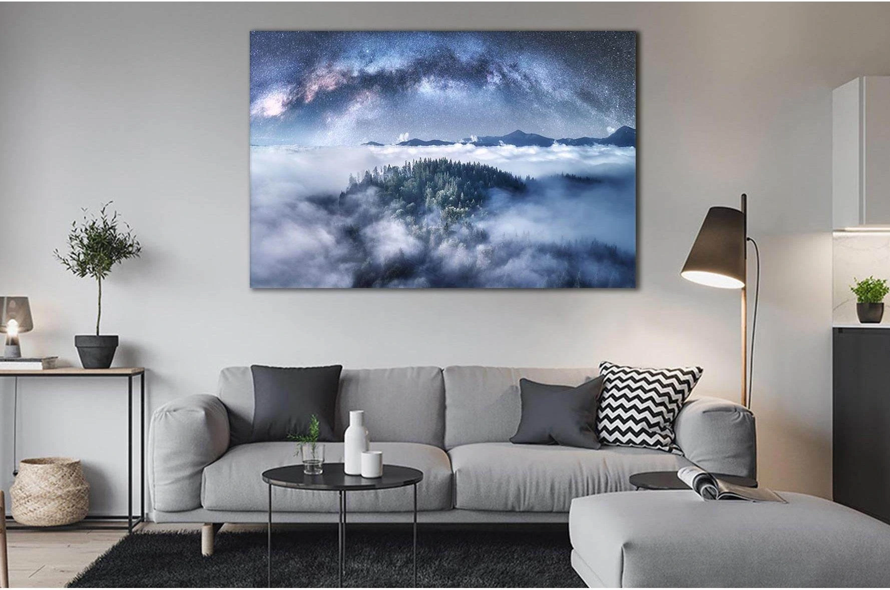 Milky Way Over The Mountains №Sl28 Ready to Hang Canvas Print - Zellart Canvas Prints 0new, ALL_Products, Nature & Landscapes Canvas Print