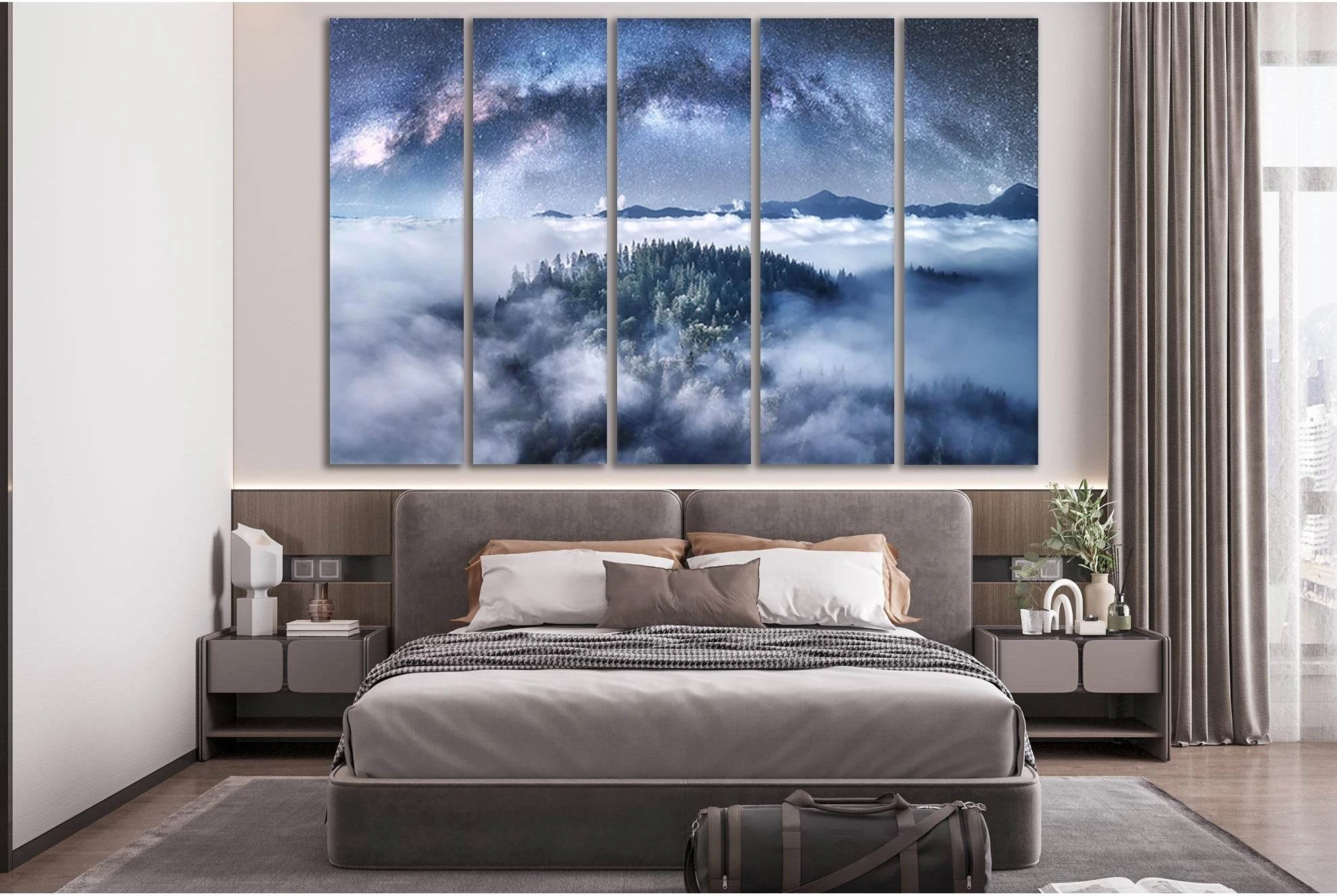 Milky Way Over The Mountains №Sl28 Ready to Hang Canvas Print - Zellart Canvas Prints 0new, ALL_Products, Nature & Landscapes Canvas Print