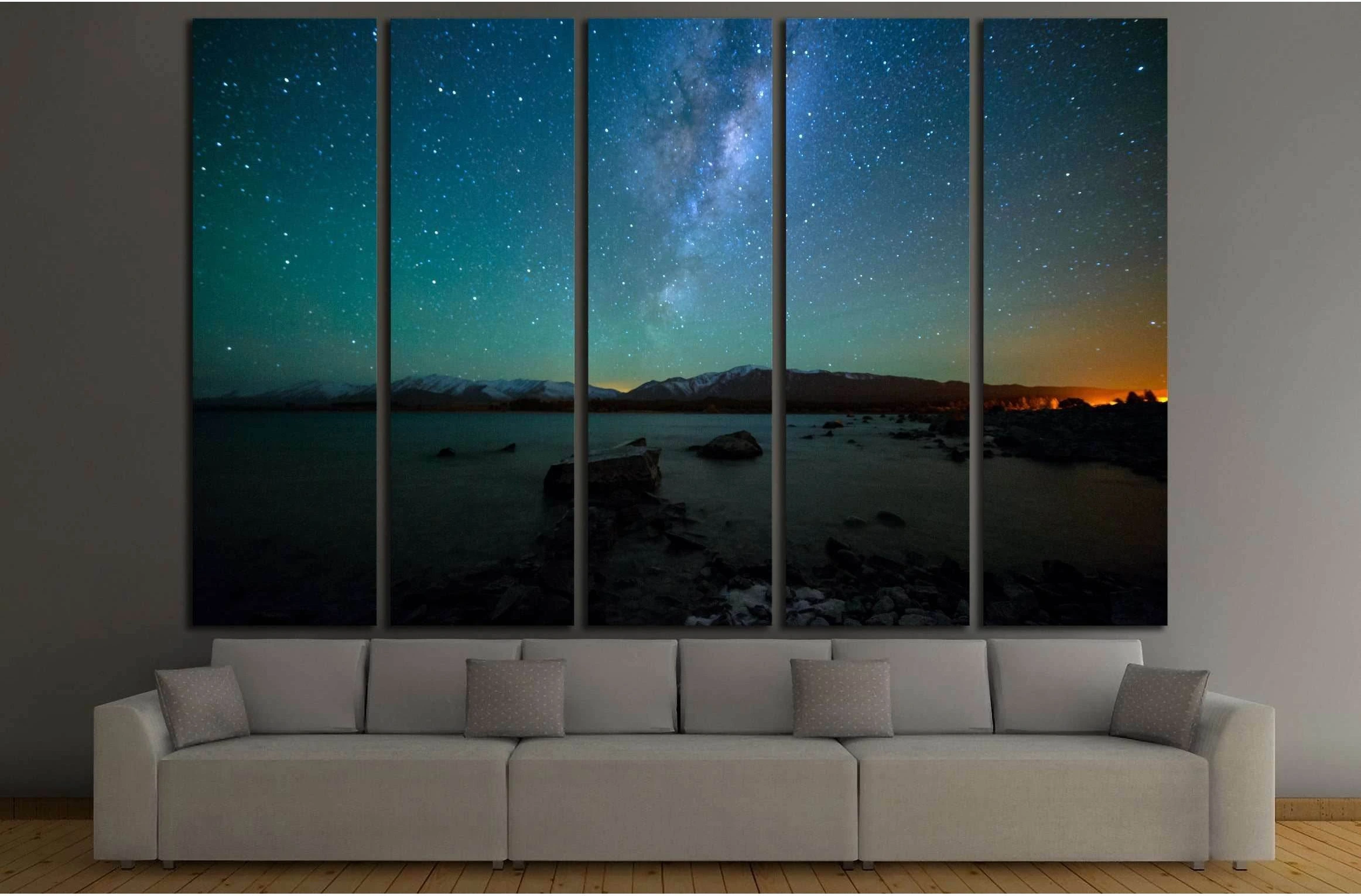Milky Way Rising Above Lake Tekapo, New Zealand with Aurora Australis №3114 Ready to Hang Canvas Print - Zellart Canvas Prints ALL_Products, s-3114