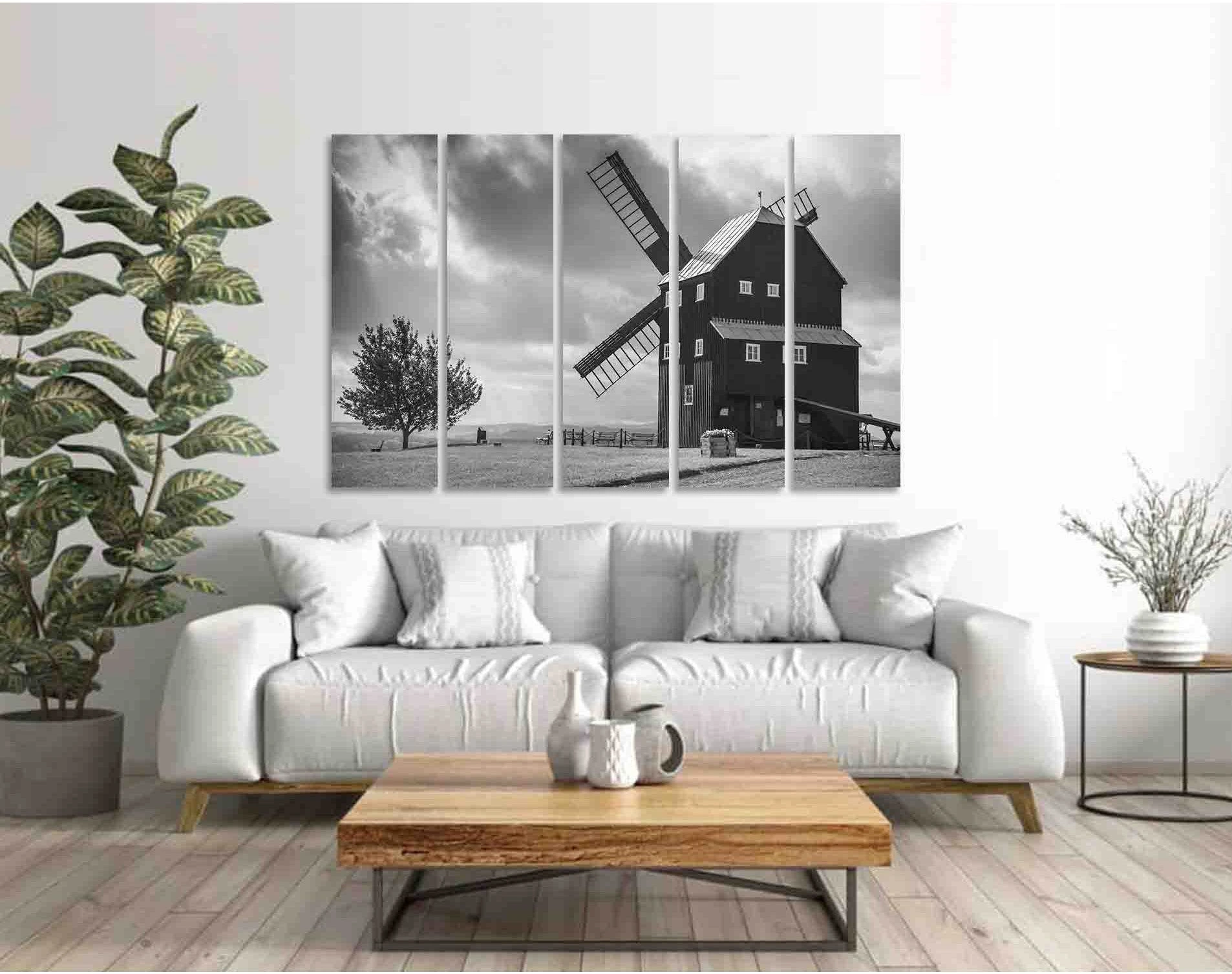 Mill in the mountains №D2814 Ready to Hang Canvas Print - Zellart Canvas Prints 0new, ALL_Products, Black & White Wall Art
