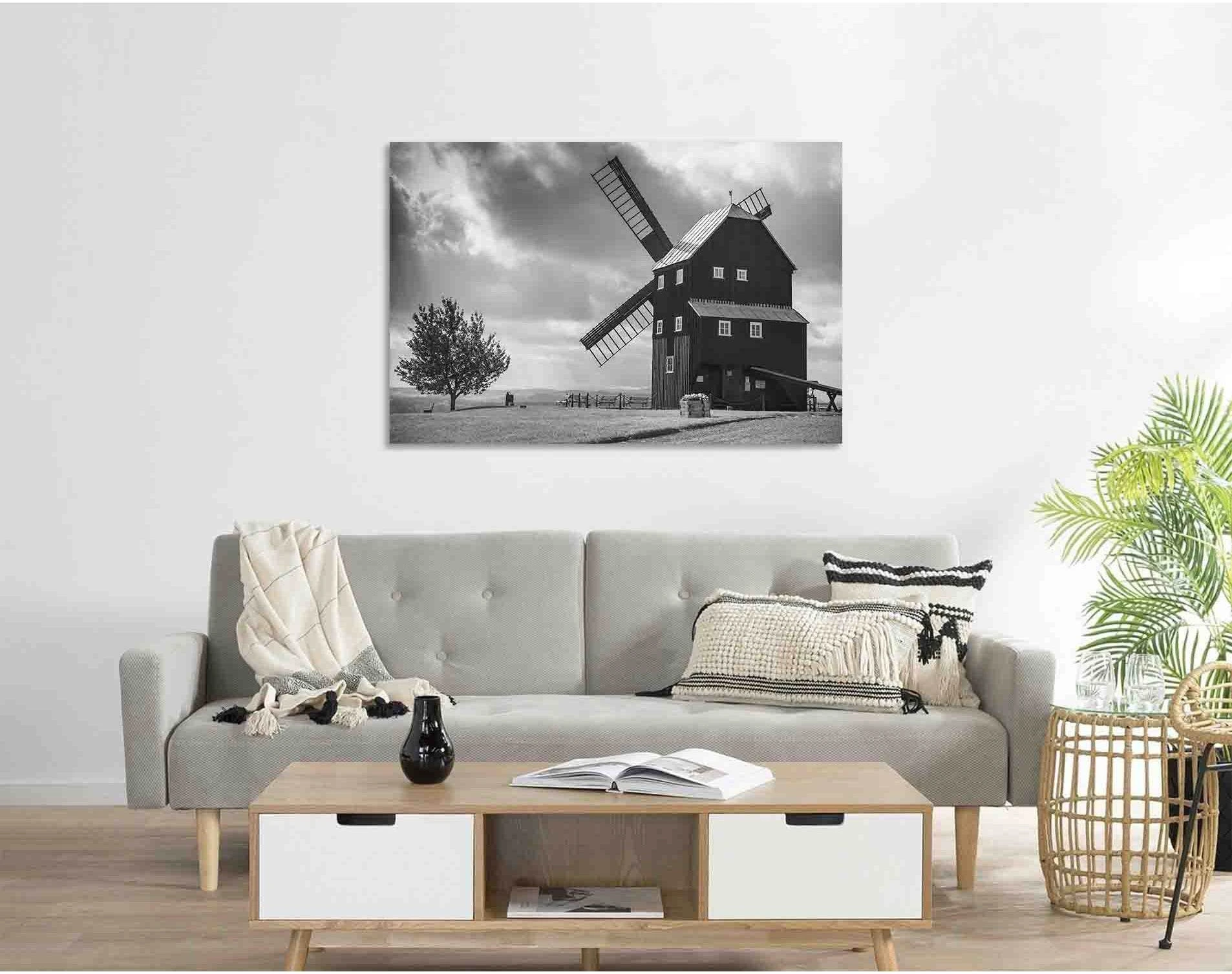 Mill in the mountains №D2814 Ready to Hang Canvas Print - Zellart Canvas Prints 0new, ALL_Products, Black & White Wall Art
