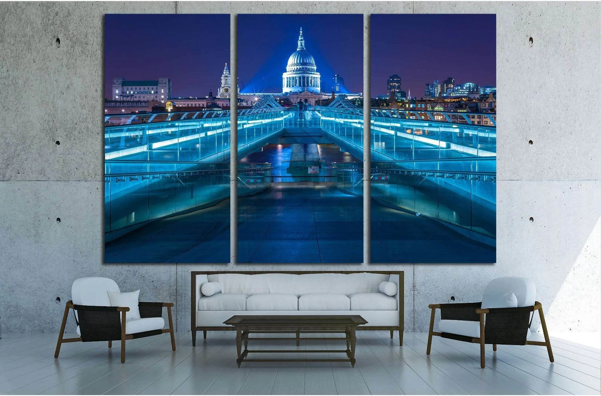 Millennium Bridge leading to Saint Paul's Cathedral, London, UK №1680 Ready to Hang Canvas Print - Zellart Canvas Prints ALL_Products, s-1680