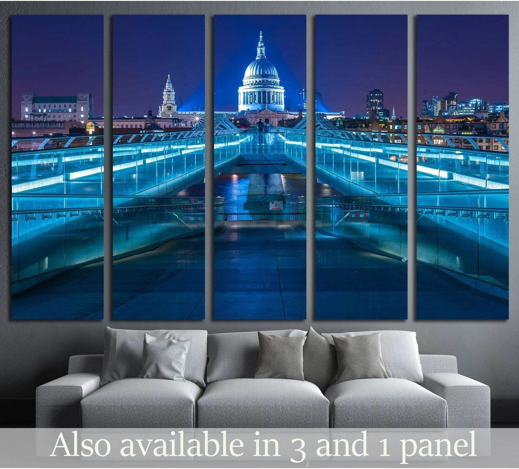 Millennium Bridge and St Paul's Cathedral London canvas print above a sofa in a modern living room
