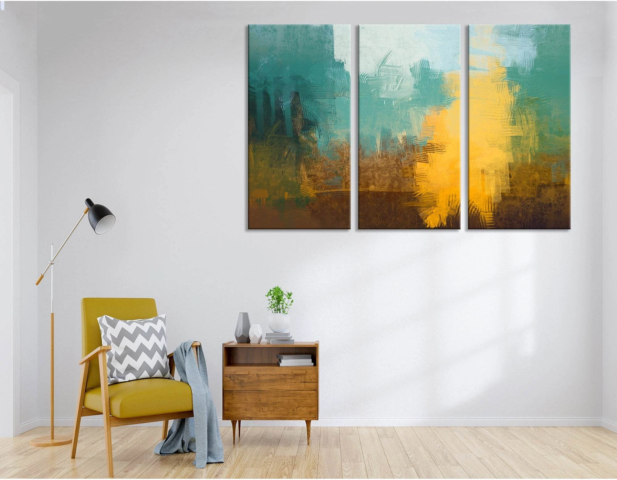 Mint And Yellow Abstract №04345 Ready to Hang Canvas Print - Zellart Canvas Prints ALL_Products