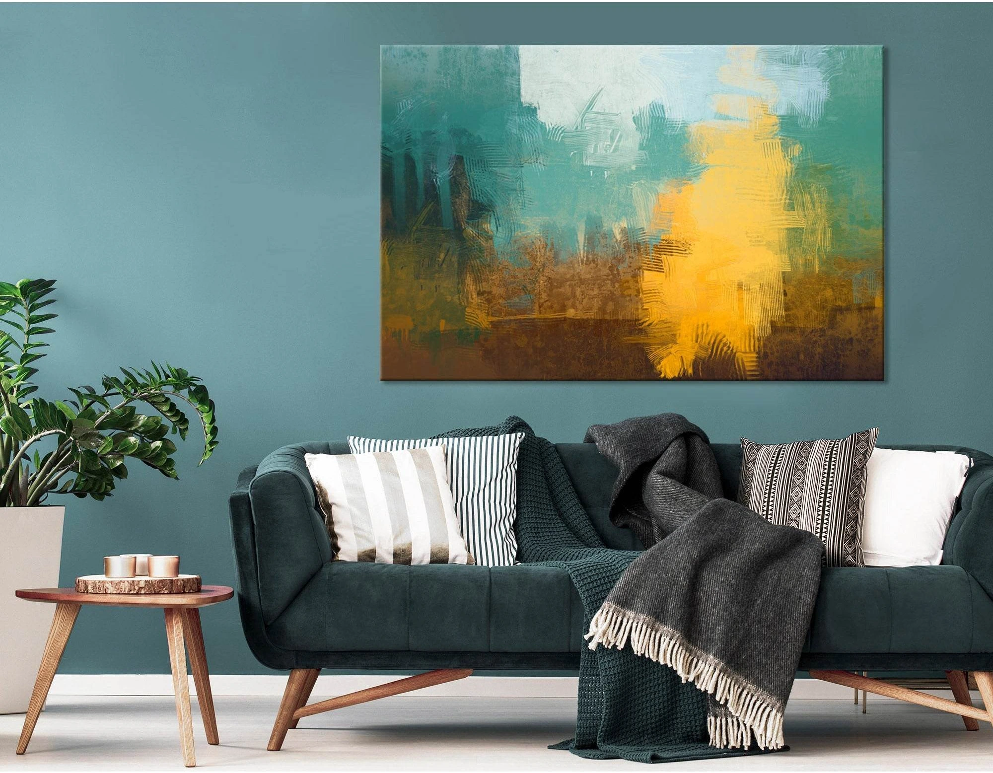 Mint And Yellow Abstract №04345 Ready to Hang Canvas Print - Zellart Canvas Prints ALL_Products