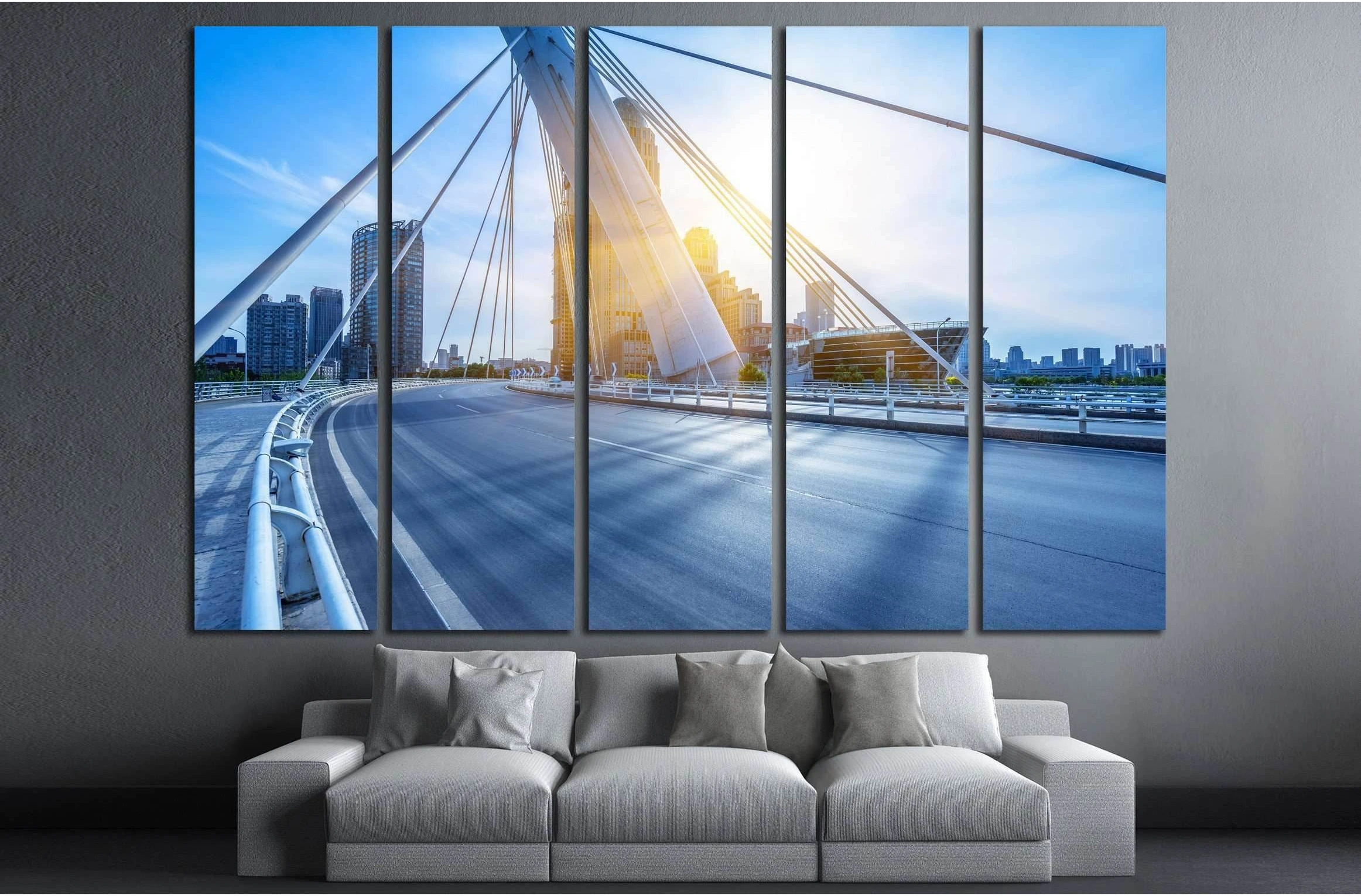 modern buildings with empty road under blue sky,tianjin china №2207 Ready to Hang Canvas Print - Zellart Canvas Prints ALL_Products, s-2207