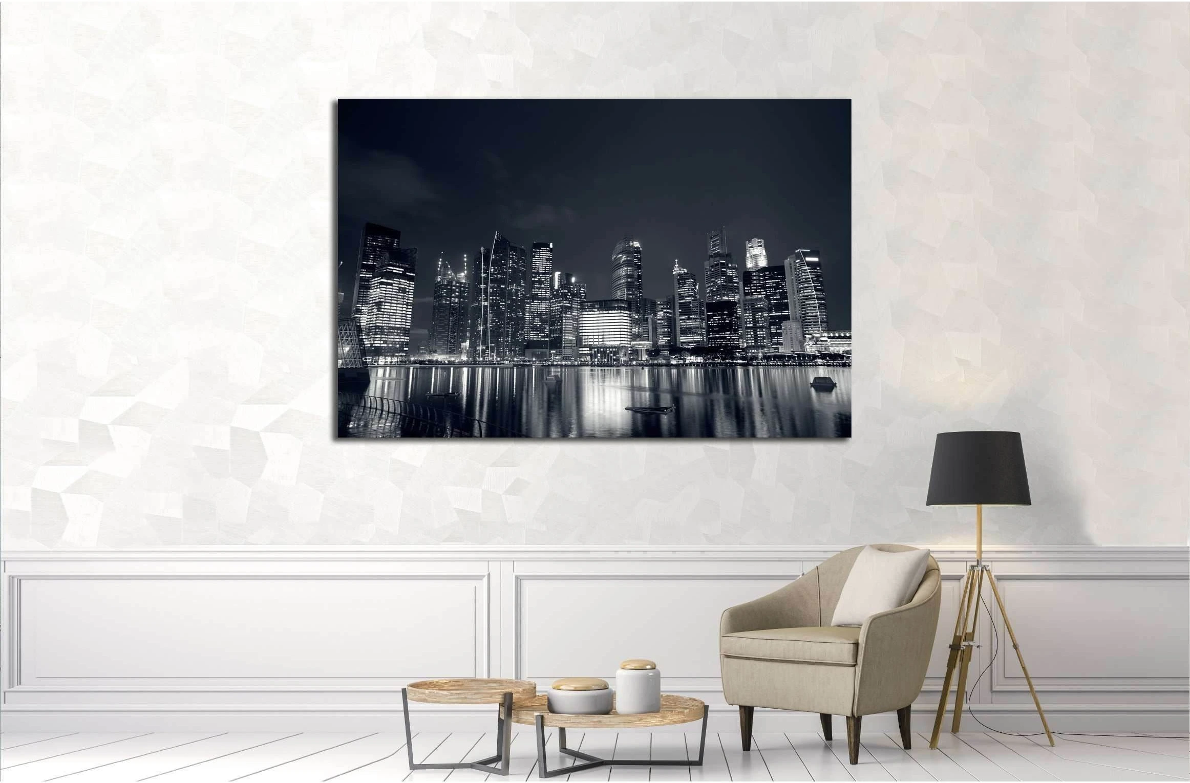 Modern city skyline with reflection on river in Singapore, Asia. №2589 Ready to Hang Canvas Print - Zellart Canvas Prints ALL_Products, s-2589