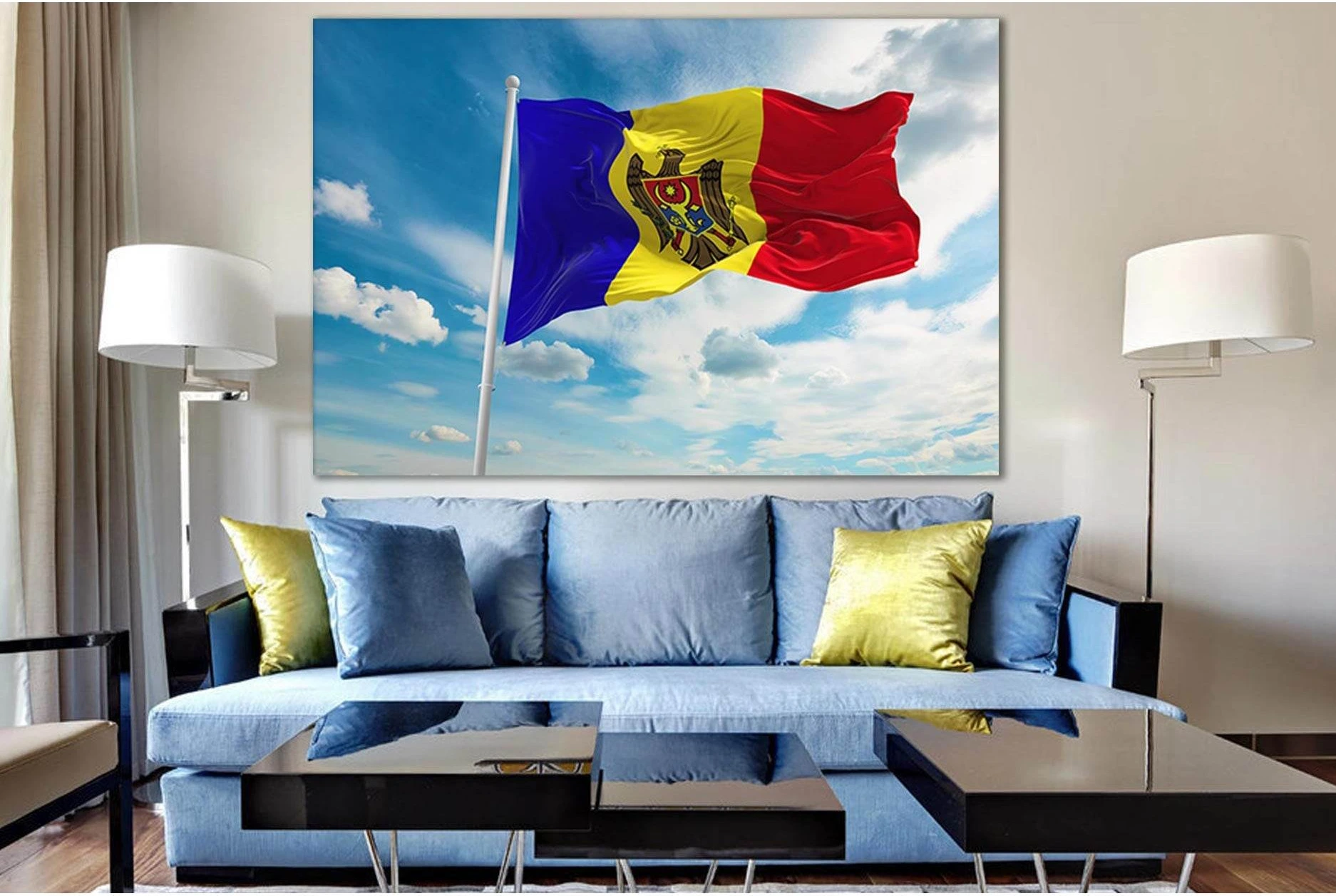 Moldova Flag Waving In The Wind №SL1188 Ready to Hang Canvas Print - Zellart Canvas Prints 0new, ALL_Products, Flags