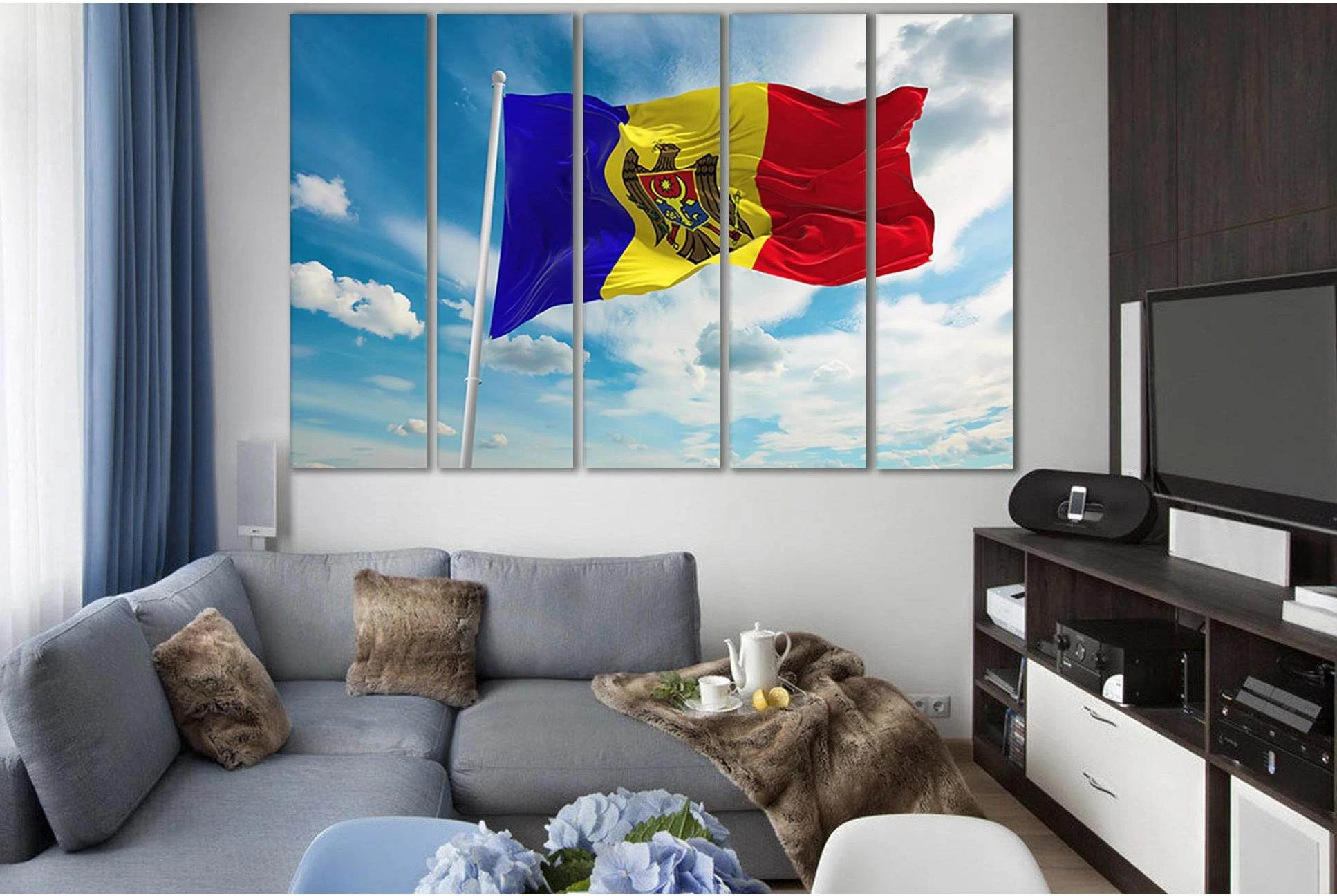 Moldova Flag Waving In The Wind №SL1188 Ready to Hang Canvas Print - Zellart Canvas Prints 0new, ALL_Products, Flags