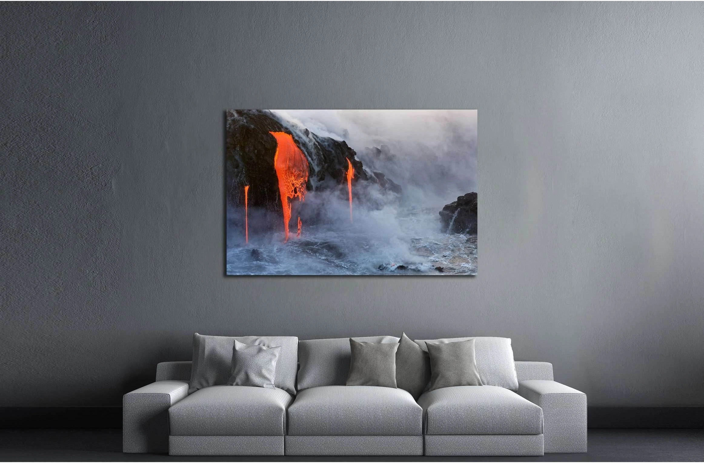 Molten Lava dripping into the ocean №3205 Ready to Hang Canvas Print - Zellart Canvas Prints ALL_Products, s-3205