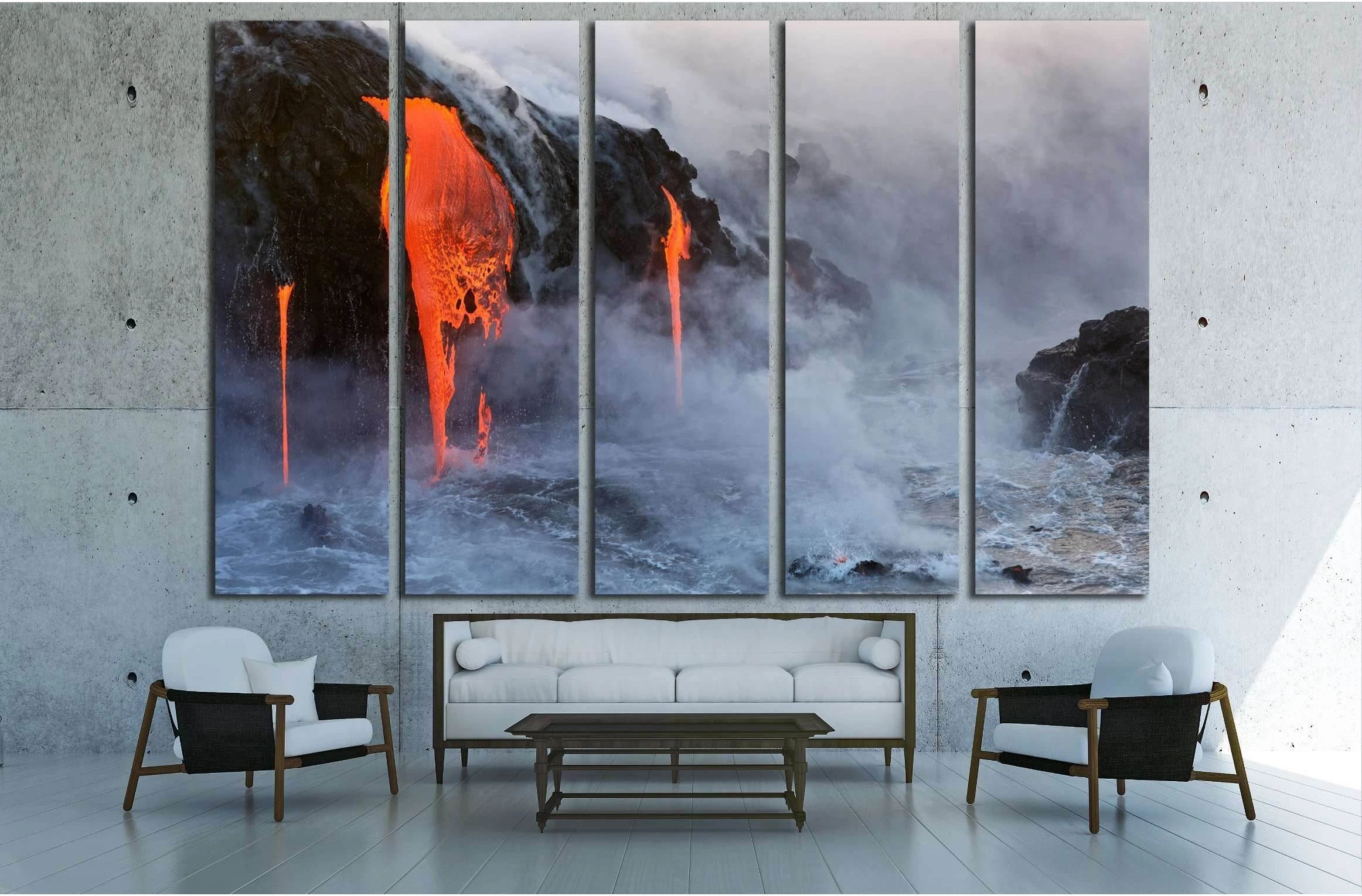 Molten Lava dripping into the ocean №3205 Ready to Hang Canvas Print - Zellart Canvas Prints ALL_Products, s-3205