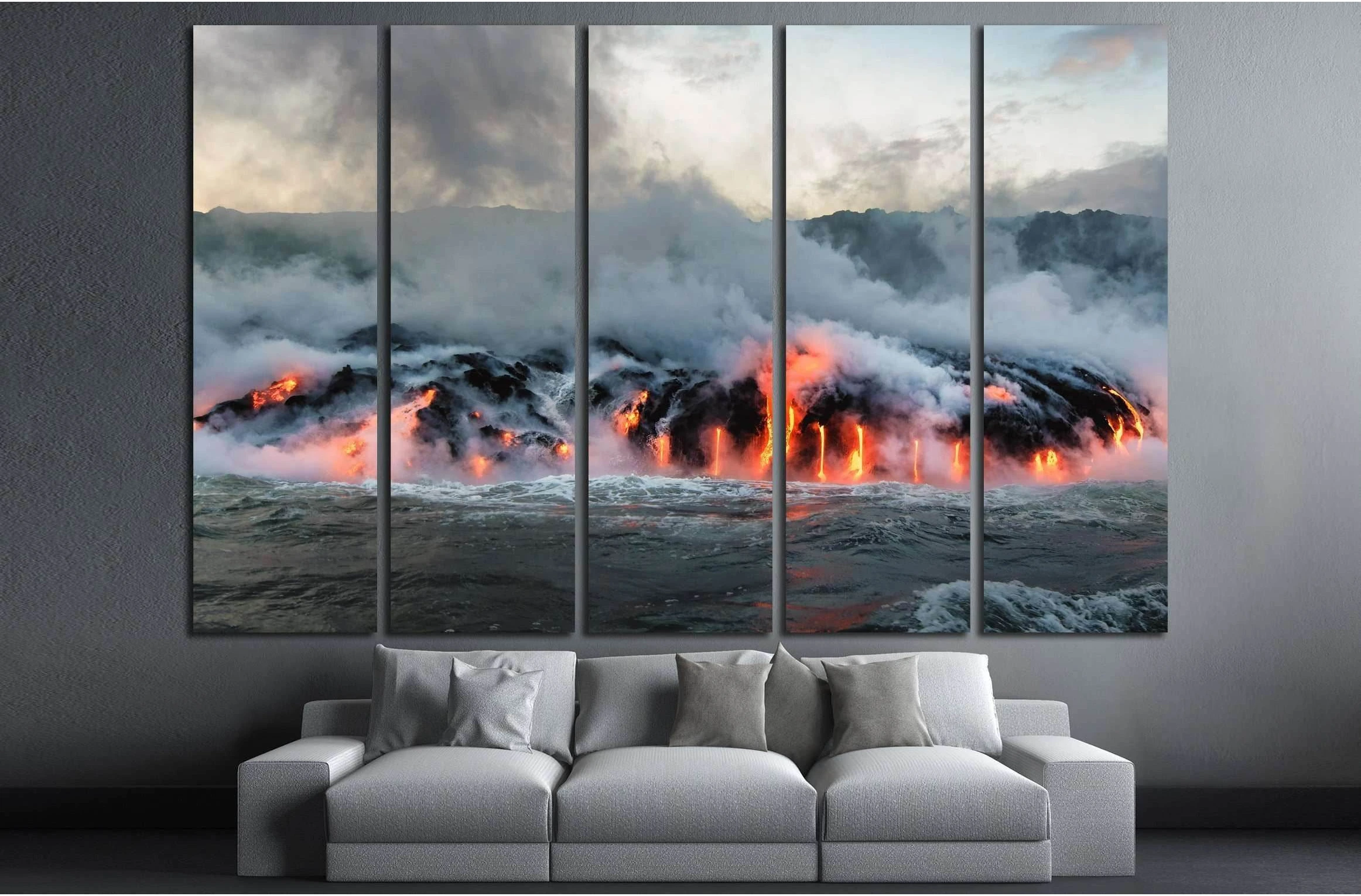 Molten lava flowing into the Pacific Ocean on Big Island of Hawaii №3201 Ready to Hang Canvas Print - Zellart Canvas Prints ALL_Products, s-3201