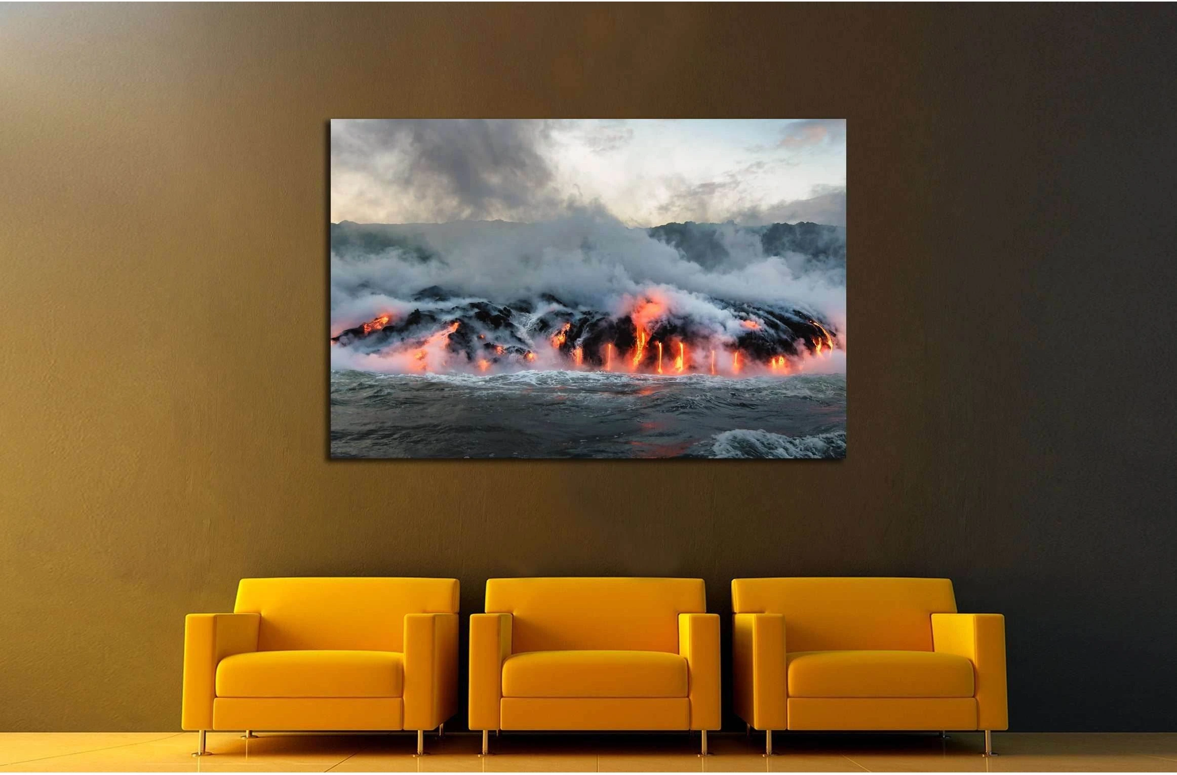 Molten lava flowing into the Pacific Ocean on Big Island of Hawaii №3201 Ready to Hang Canvas Print - Zellart Canvas Prints ALL_Products, s-3201