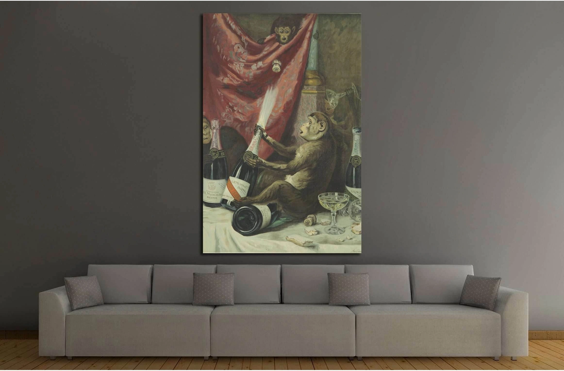Monkey and Wine №3443 Ready to Hang Canvas Print - Zellart Canvas Prints ALL_Products, s-3443