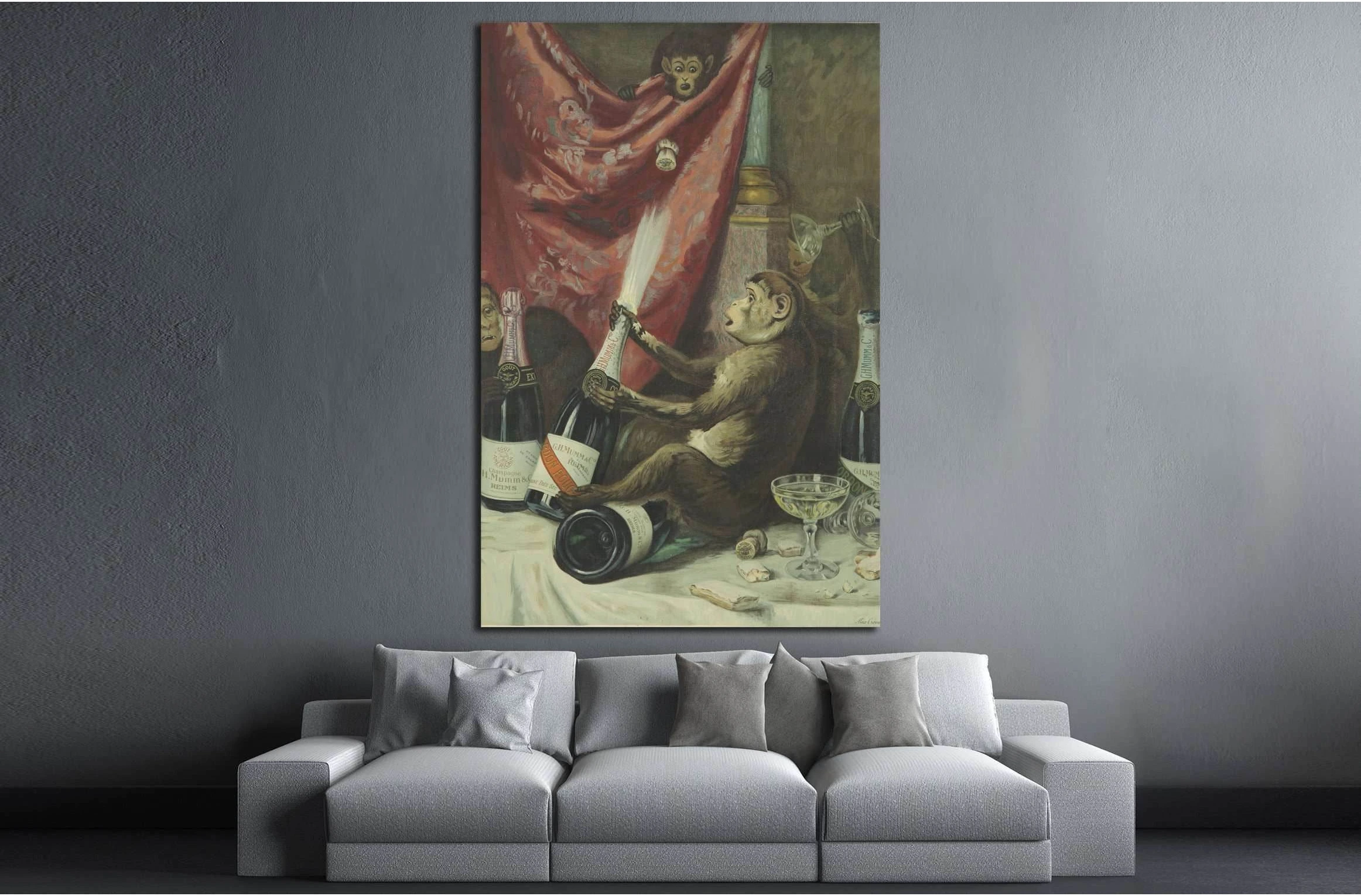 Monkey and Wine №3443 Ready to Hang Canvas Print - Zellart Canvas Prints ALL_Products, s-3443