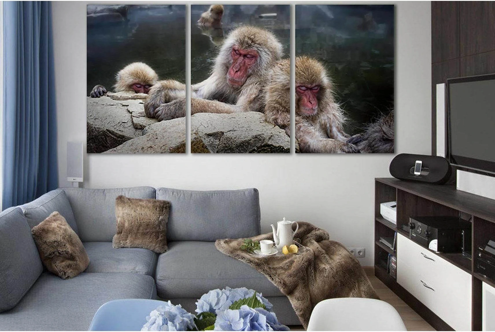 Monkey In The Water Japanese №SL1010 Ready to Hang Canvas Print - Zellart Canvas Prints 0new, ALL_Products, Animals & Wildlife