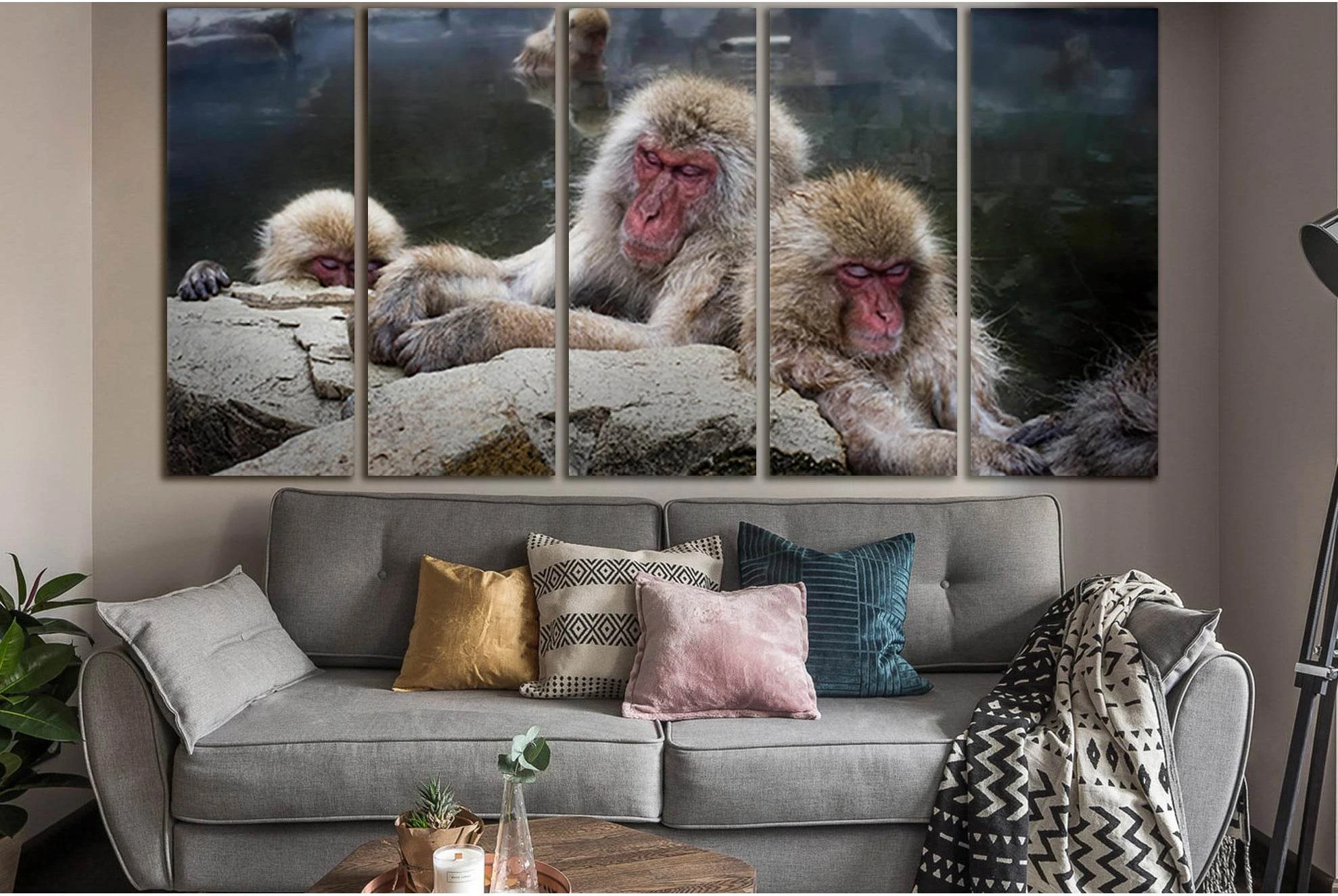 Monkey In The Water Japanese №SL1010 Ready to Hang Canvas Print - Zellart Canvas Prints 0new, ALL_Products, Animals & Wildlife