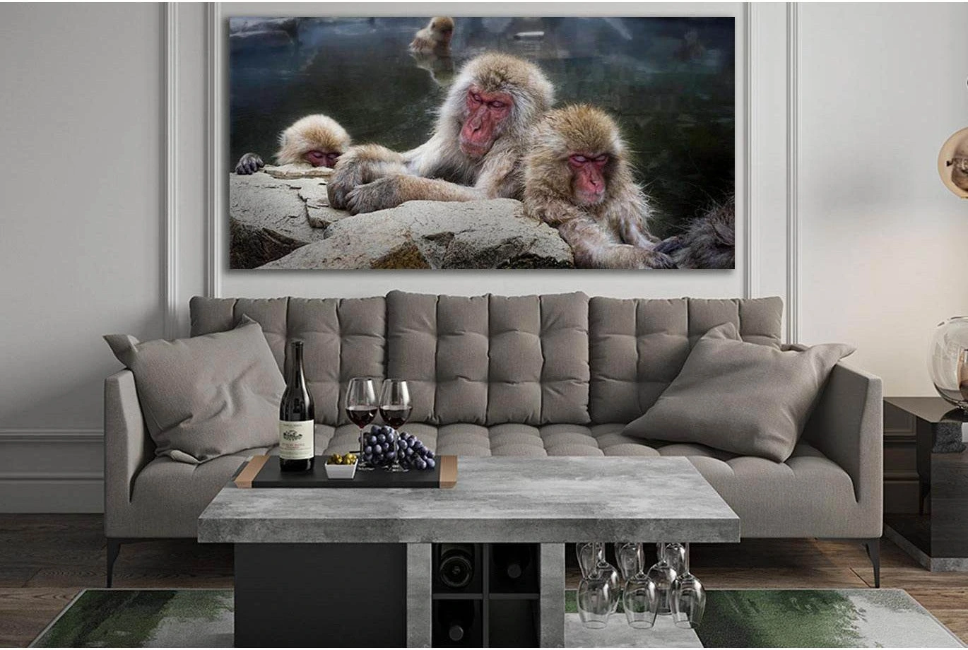 Monkey In The Water Japanese №SL1010 Ready to Hang Canvas Print - Zellart Canvas Prints 0new, ALL_Products, Animals & Wildlife