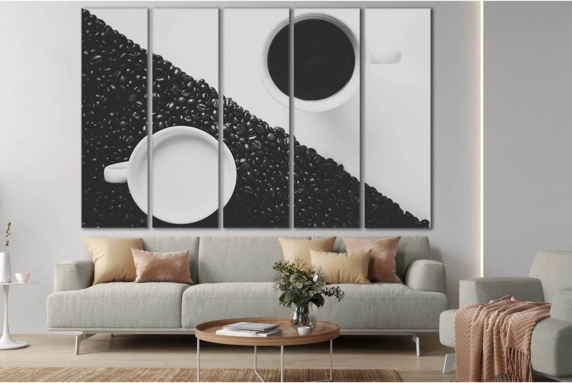 Monochrome Yin Yang Coffee №SL850 Ready to Hang Canvas Print - Zellart Canvas Prints 0new, ALL_Products, Black & White Wall Art
